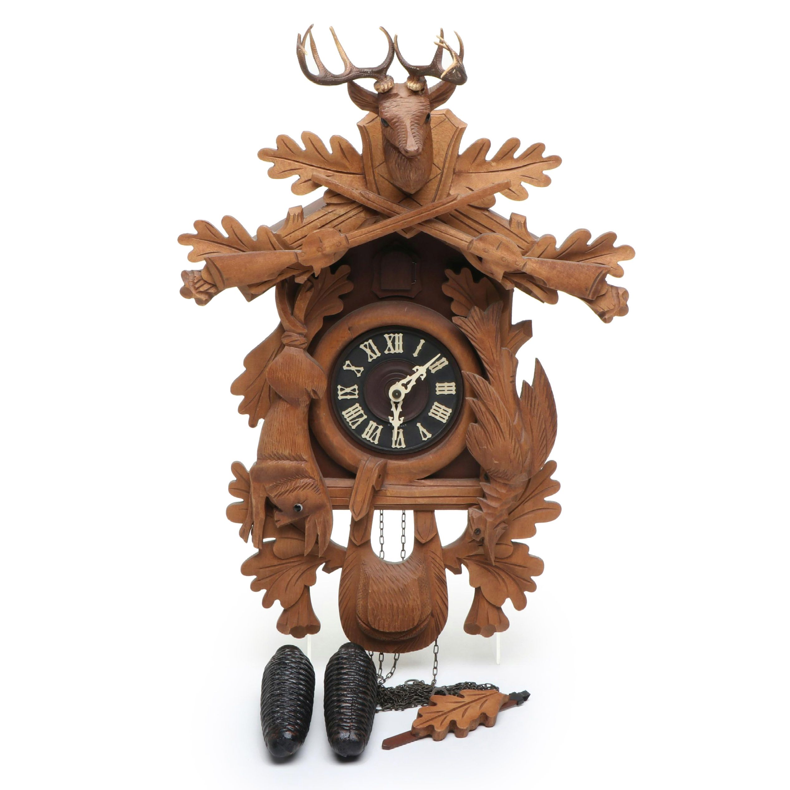 West German Carved Wood Cuckoo Clock with Regula Movement