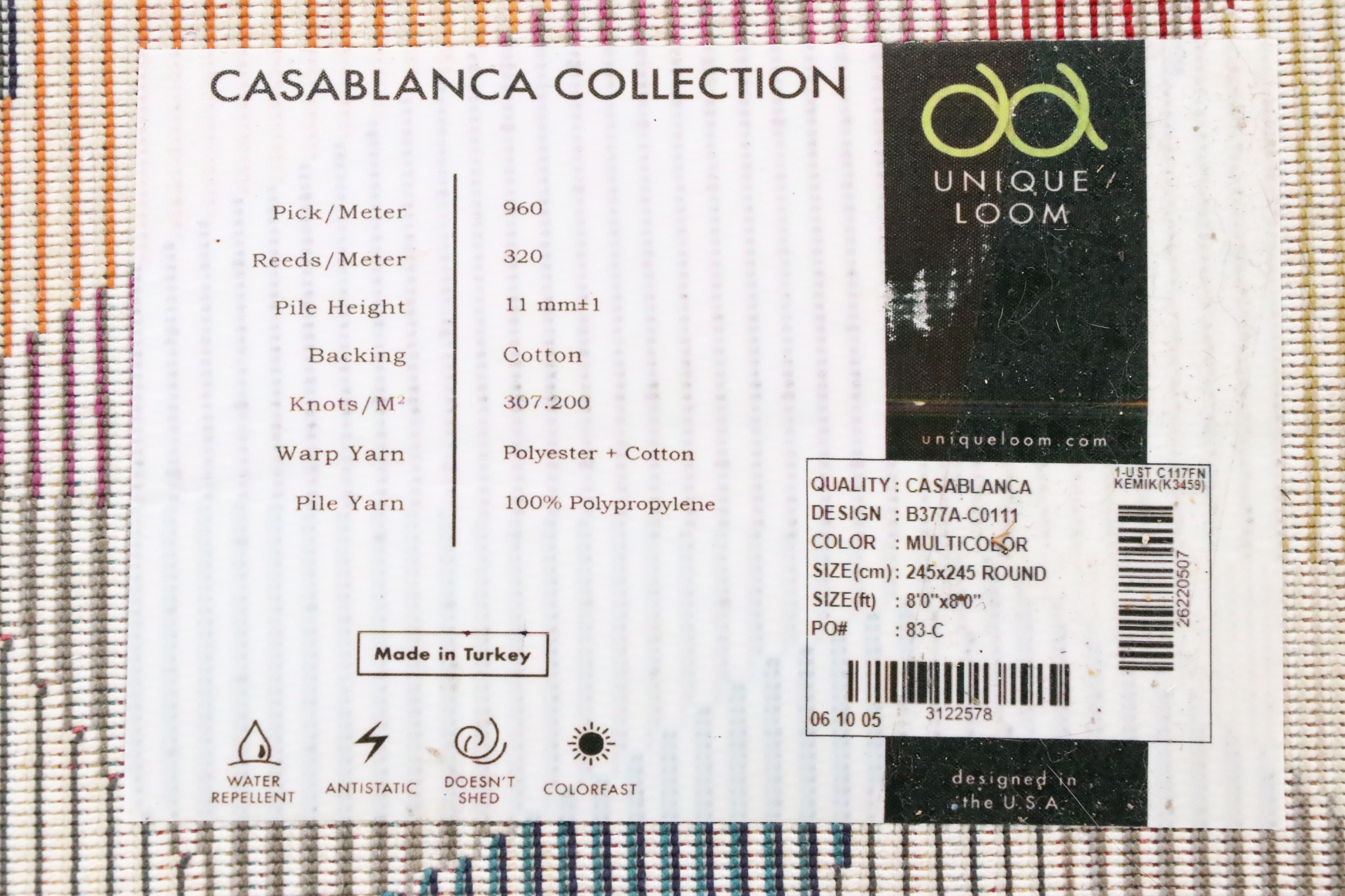 7'8 x 8' Machine Made Unique Loom Casablanca Collection Area Rug