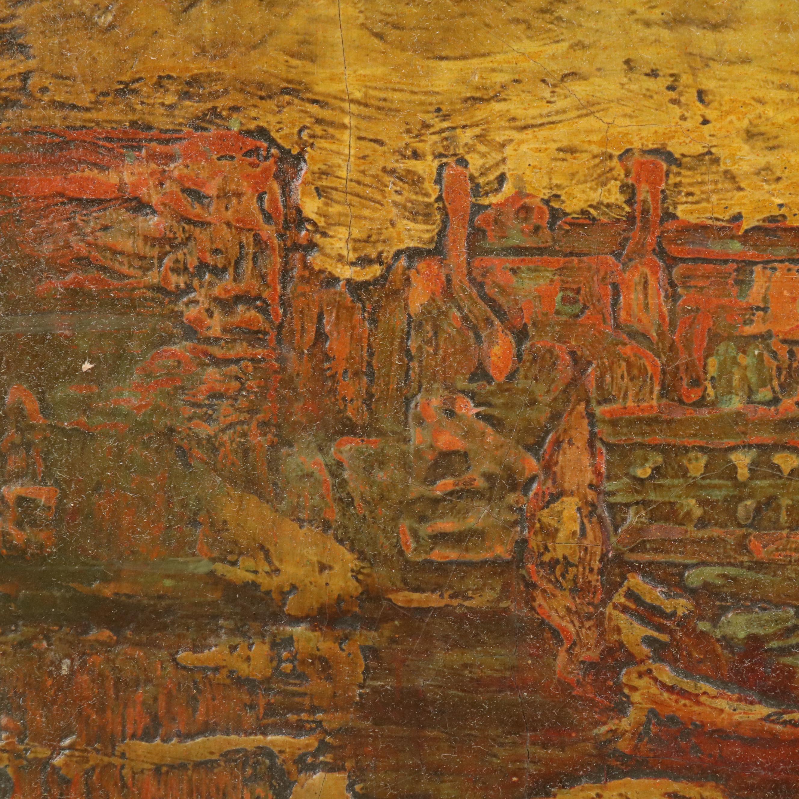 Venetian Canal Scene Mixed Media Painting