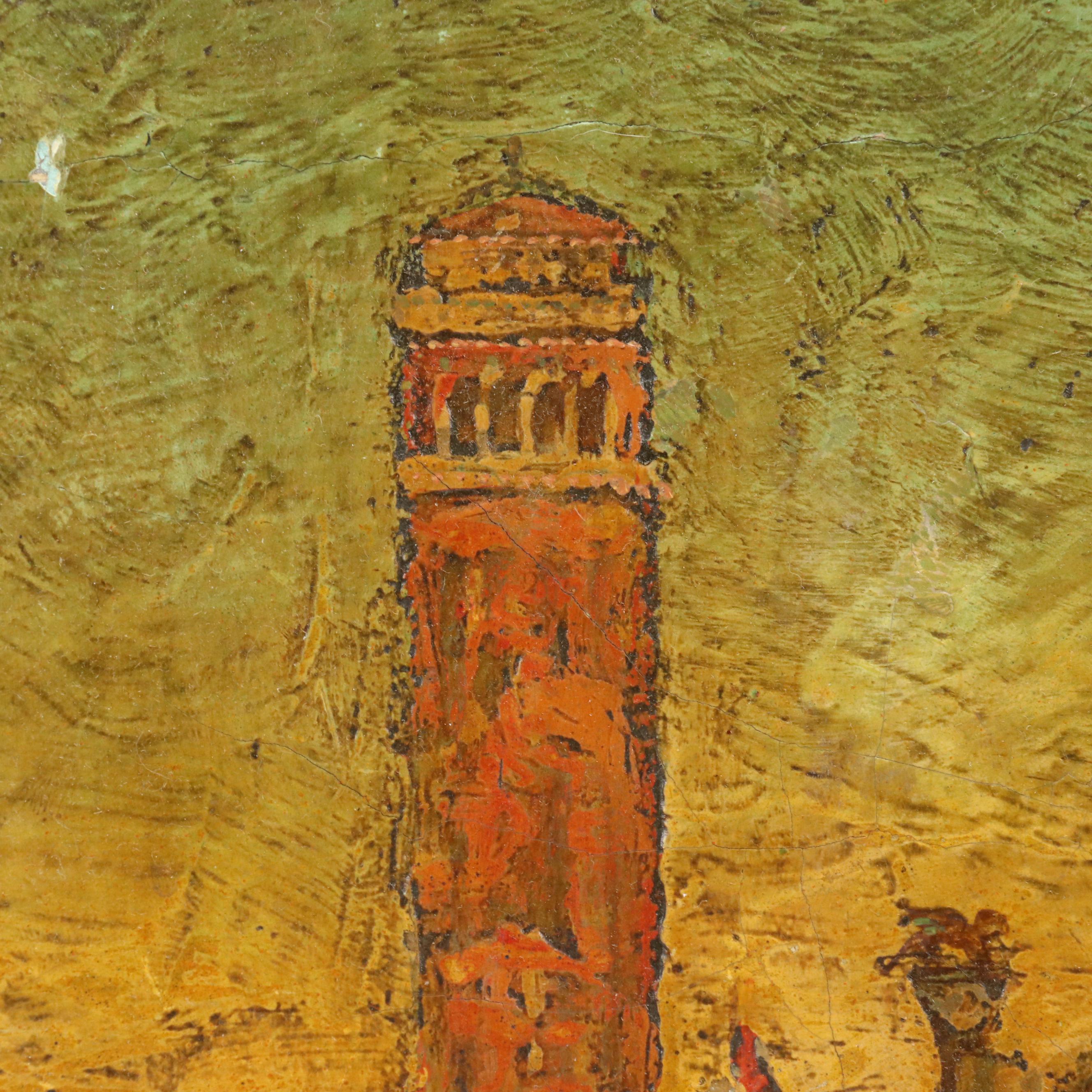 Venetian Canal Scene Mixed Media Painting