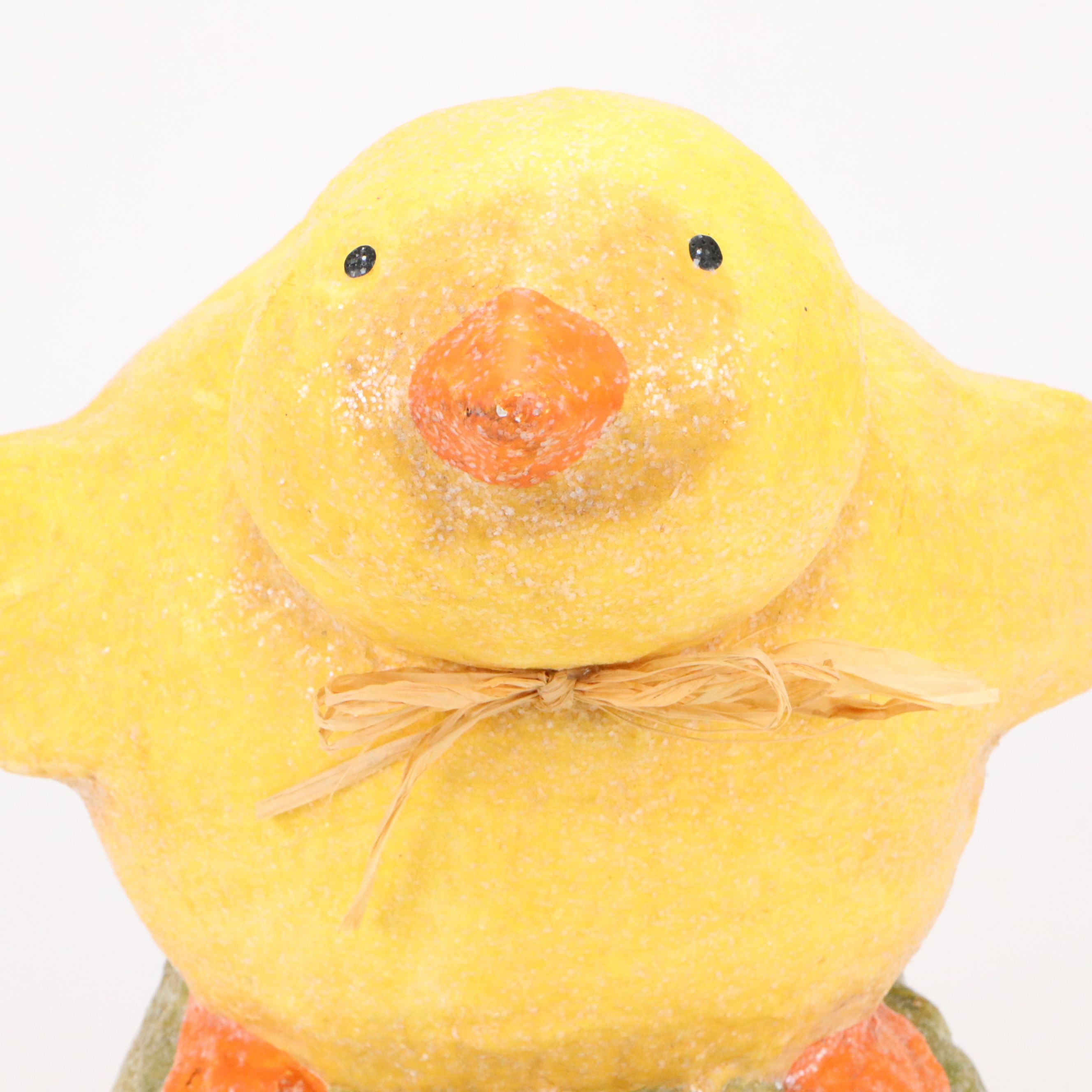 Papier-Mâché Springtime Chick Figurine
