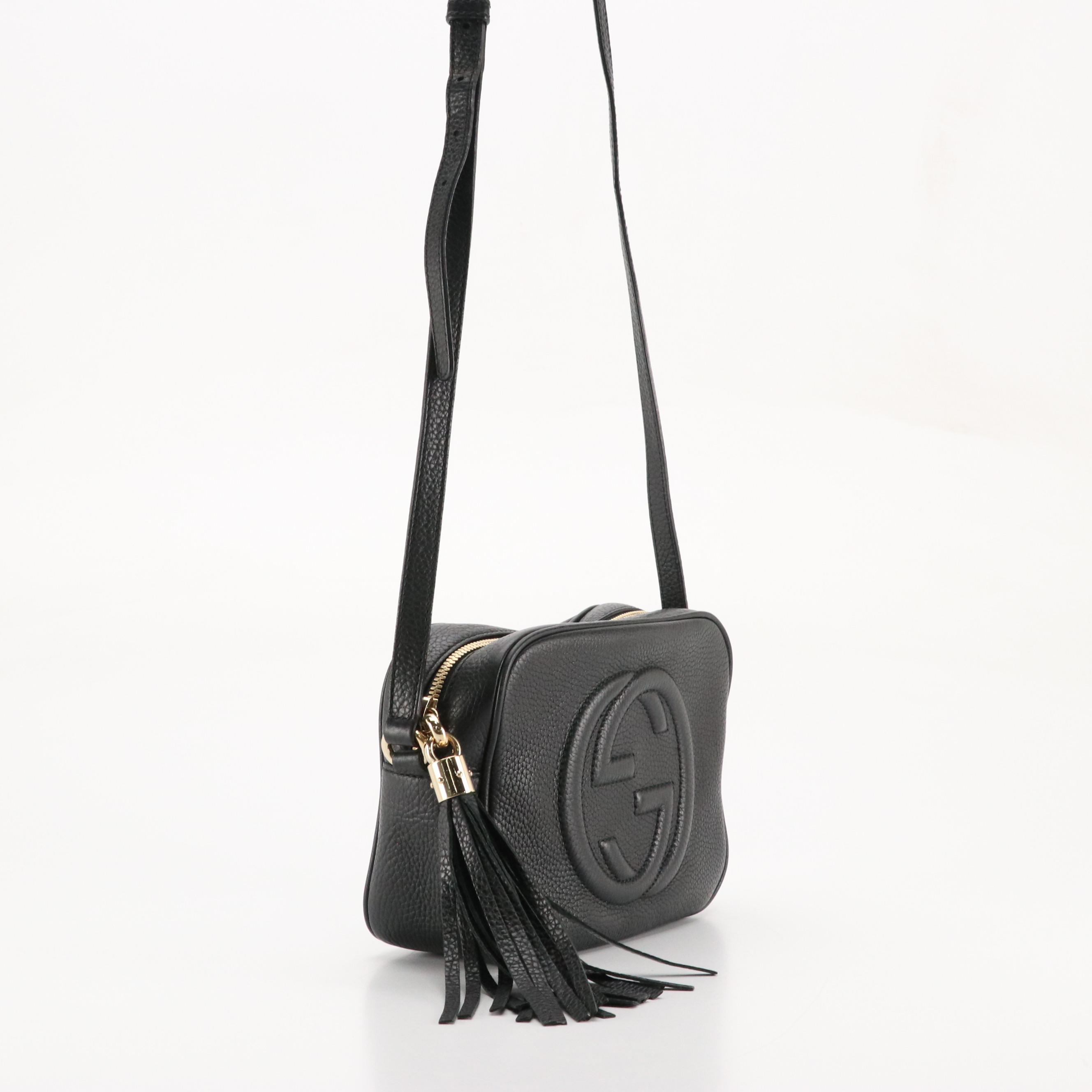 Gucci Black Calfskin Grain Leather Soho Disco Crossbody Bag with Tassel Zip