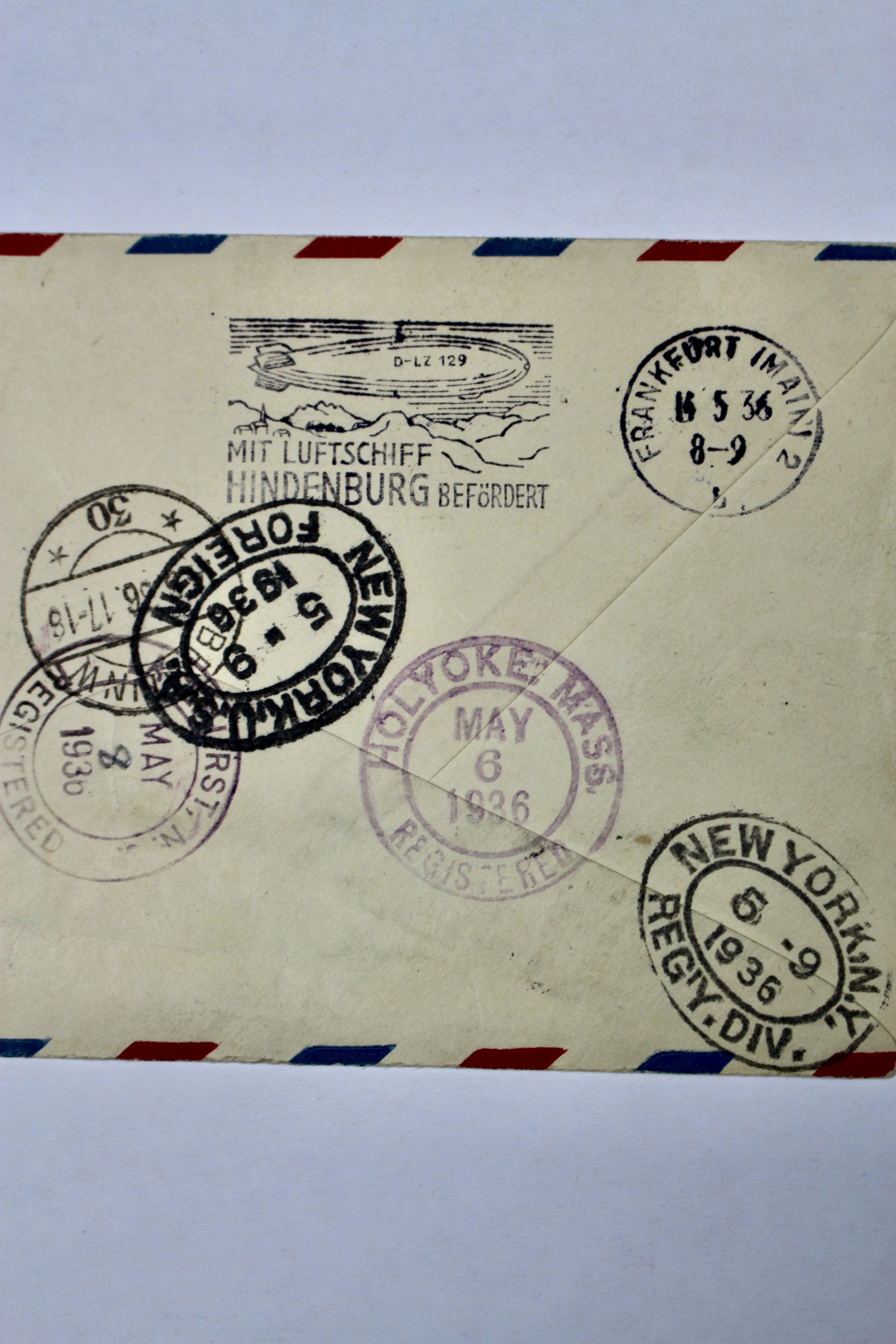 1936 Hindenburg Graf Zeppelin Postal Cover, Lakehurst to Germany
