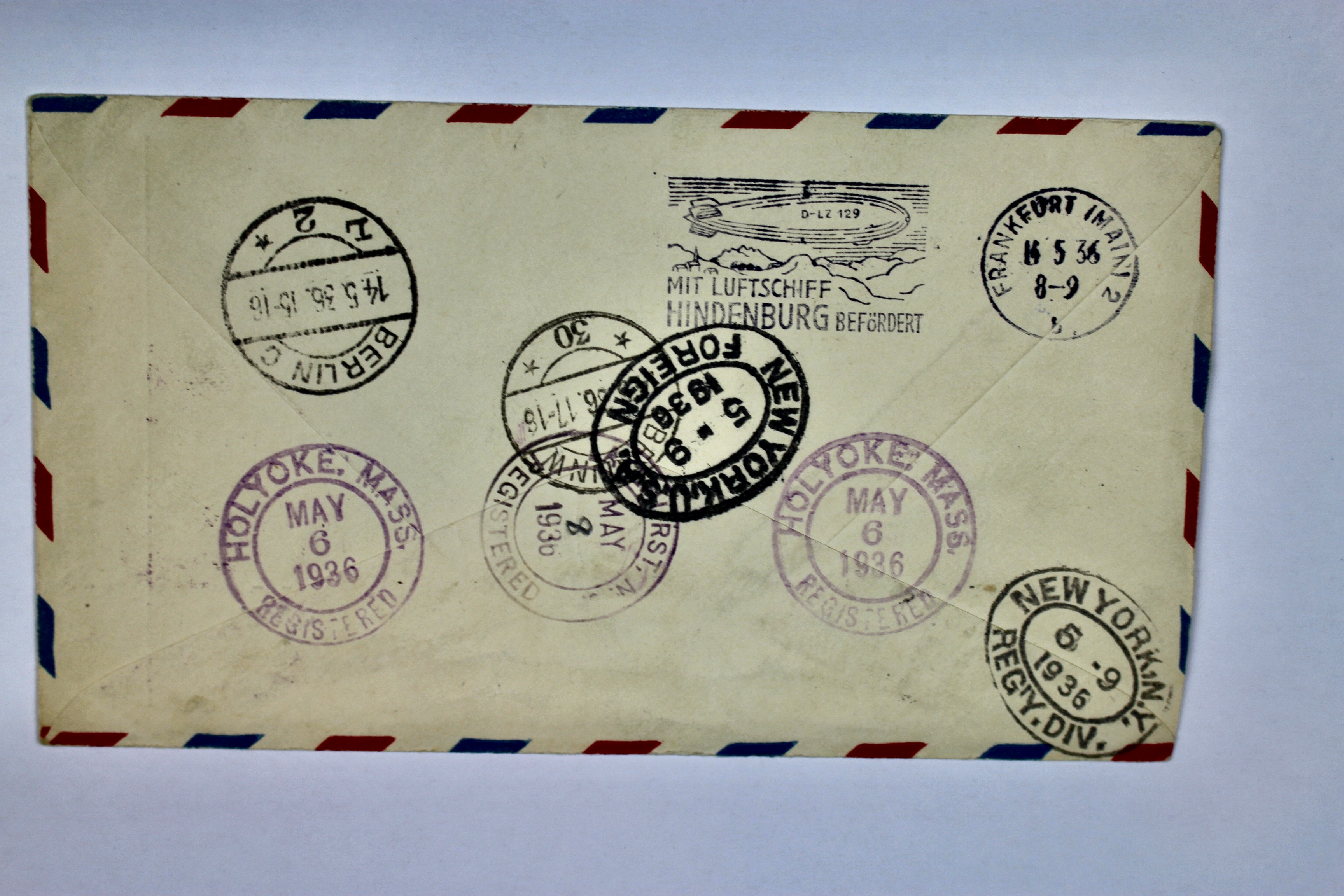 1936 Hindenburg Graf Zeppelin Postal Cover, Lakehurst to Germany