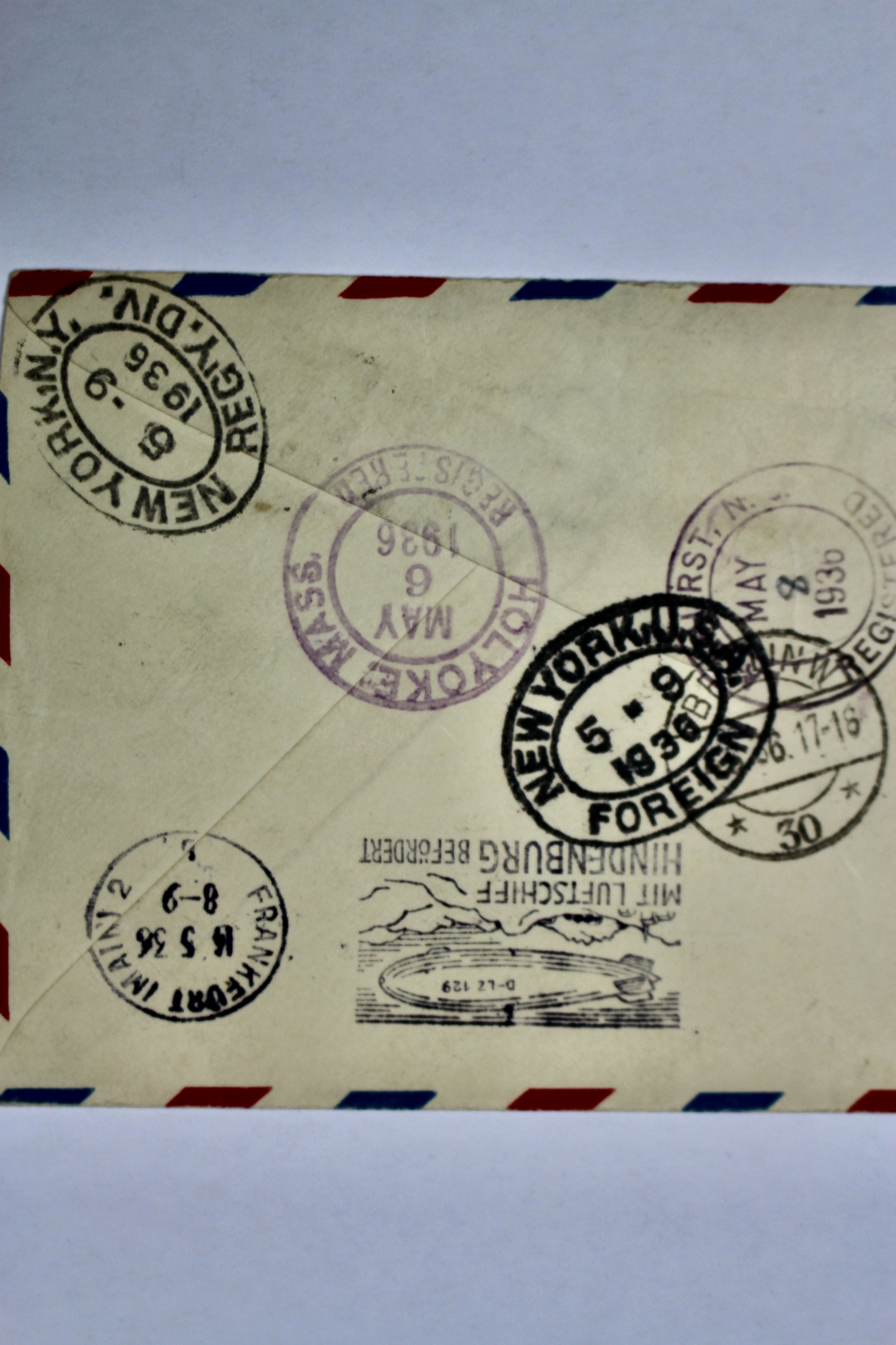 1936 Hindenburg Graf Zeppelin Postal Cover, Lakehurst to Germany