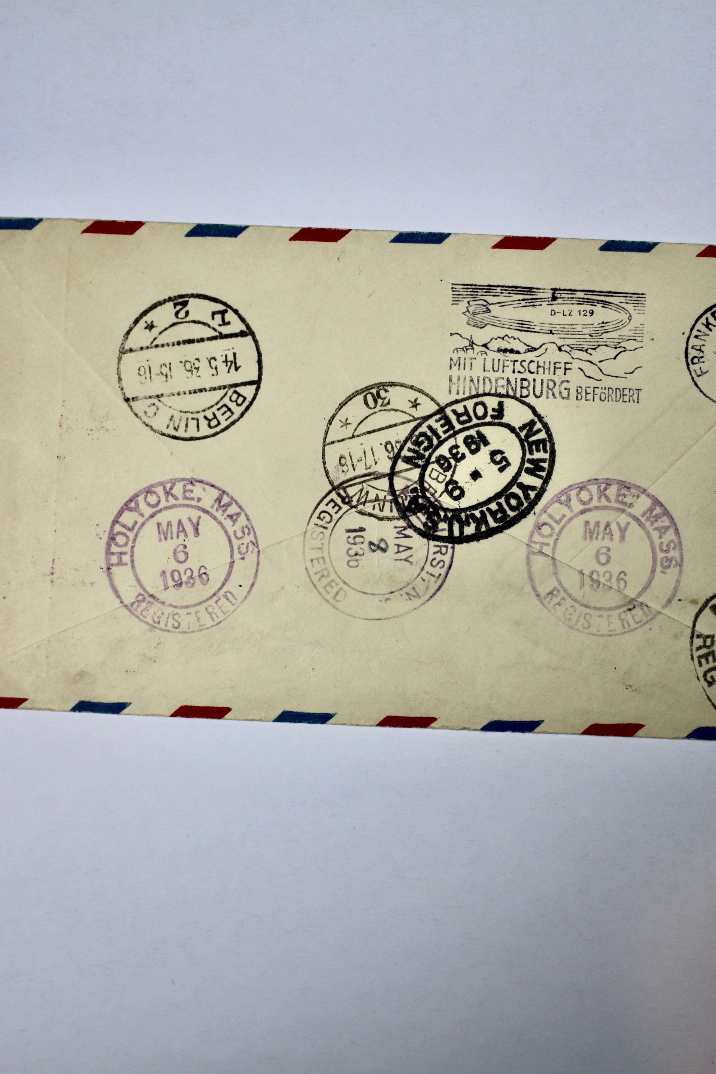 1936 Hindenburg Graf Zeppelin Postal Cover, Lakehurst to Germany