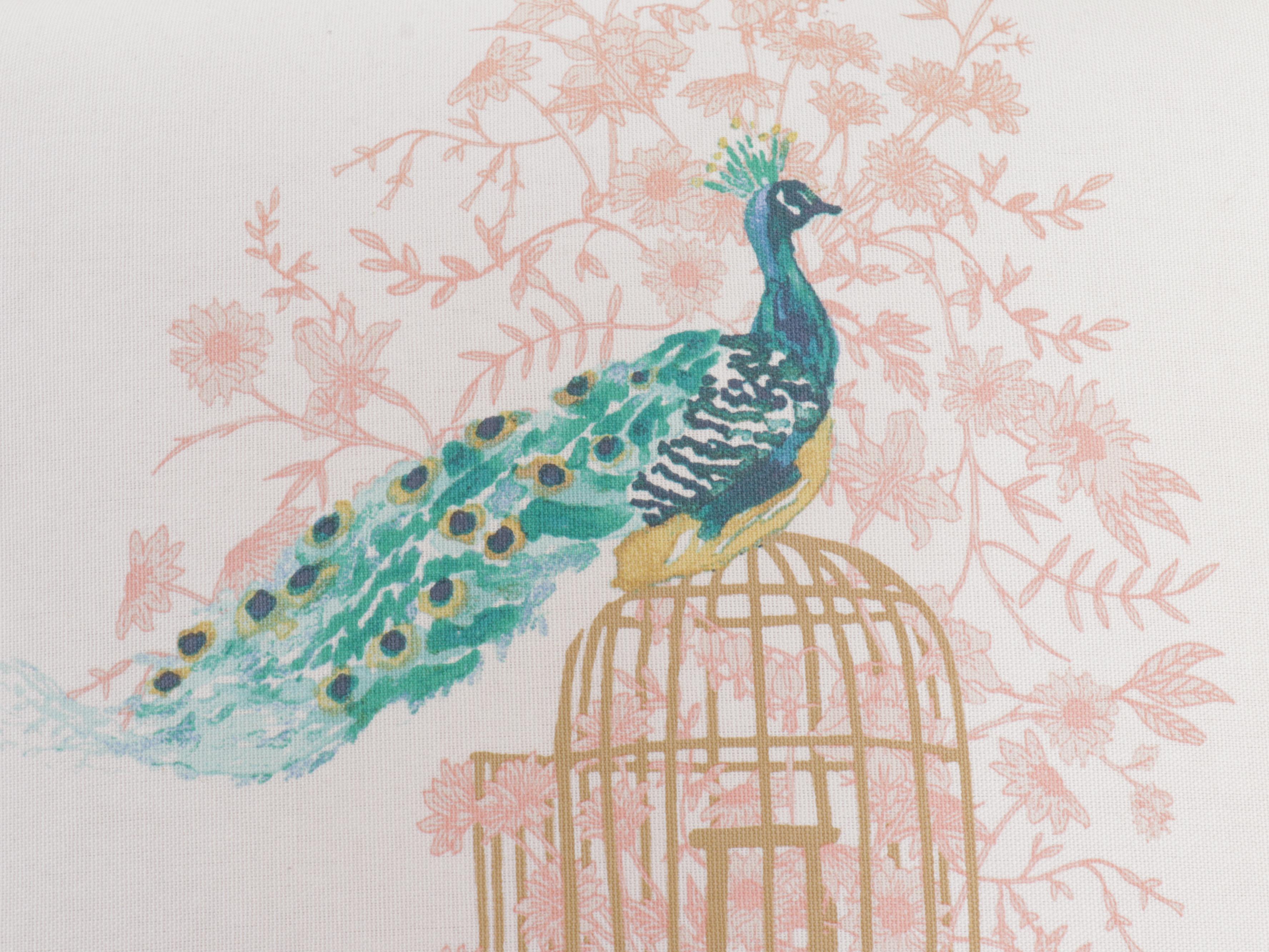 Pair of Skyline Imports Peacock Motif Upholstered Ottomans, 2018