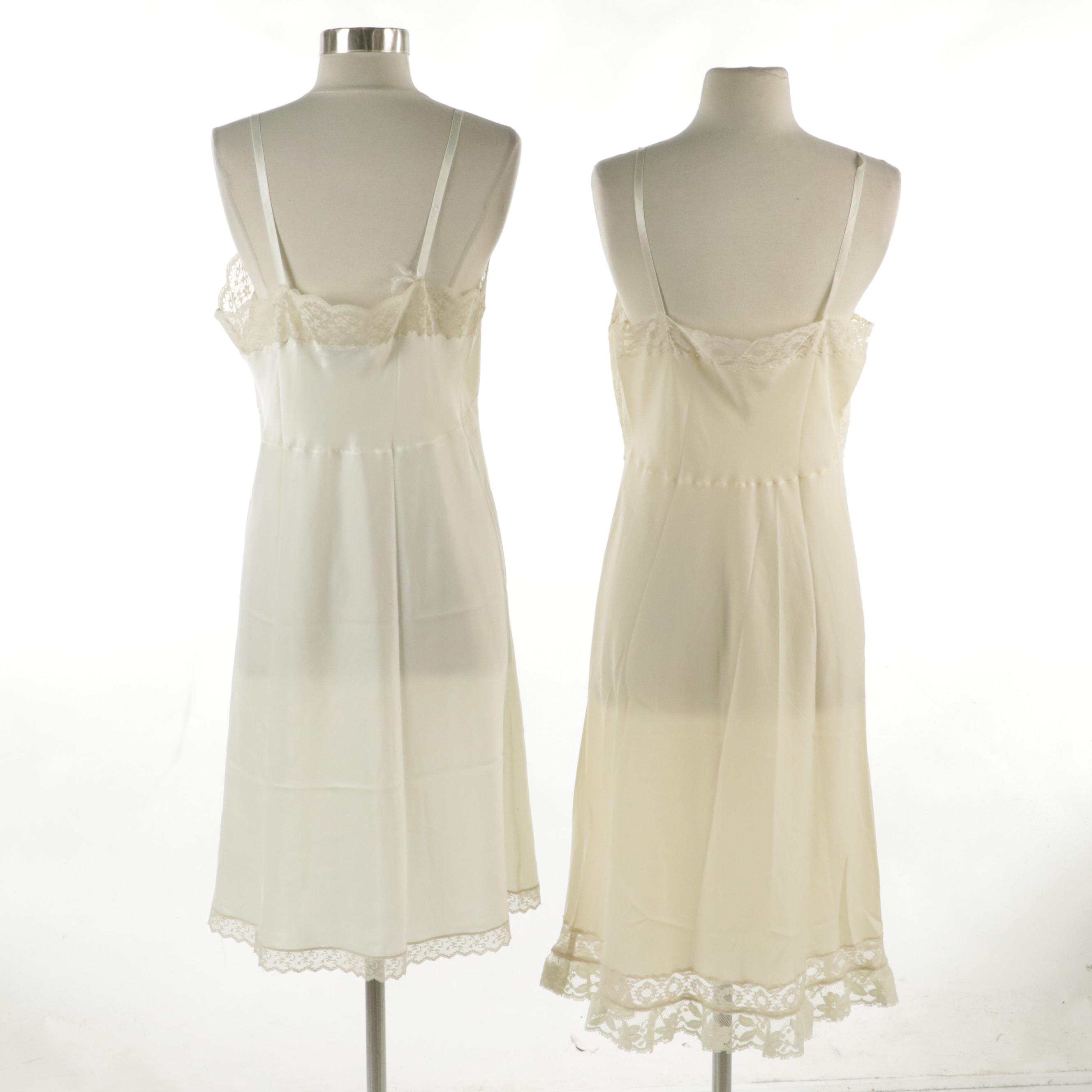 Corhan Noumair and Other Vintage Embroidered Monogram Lace Silk Slip Dresses