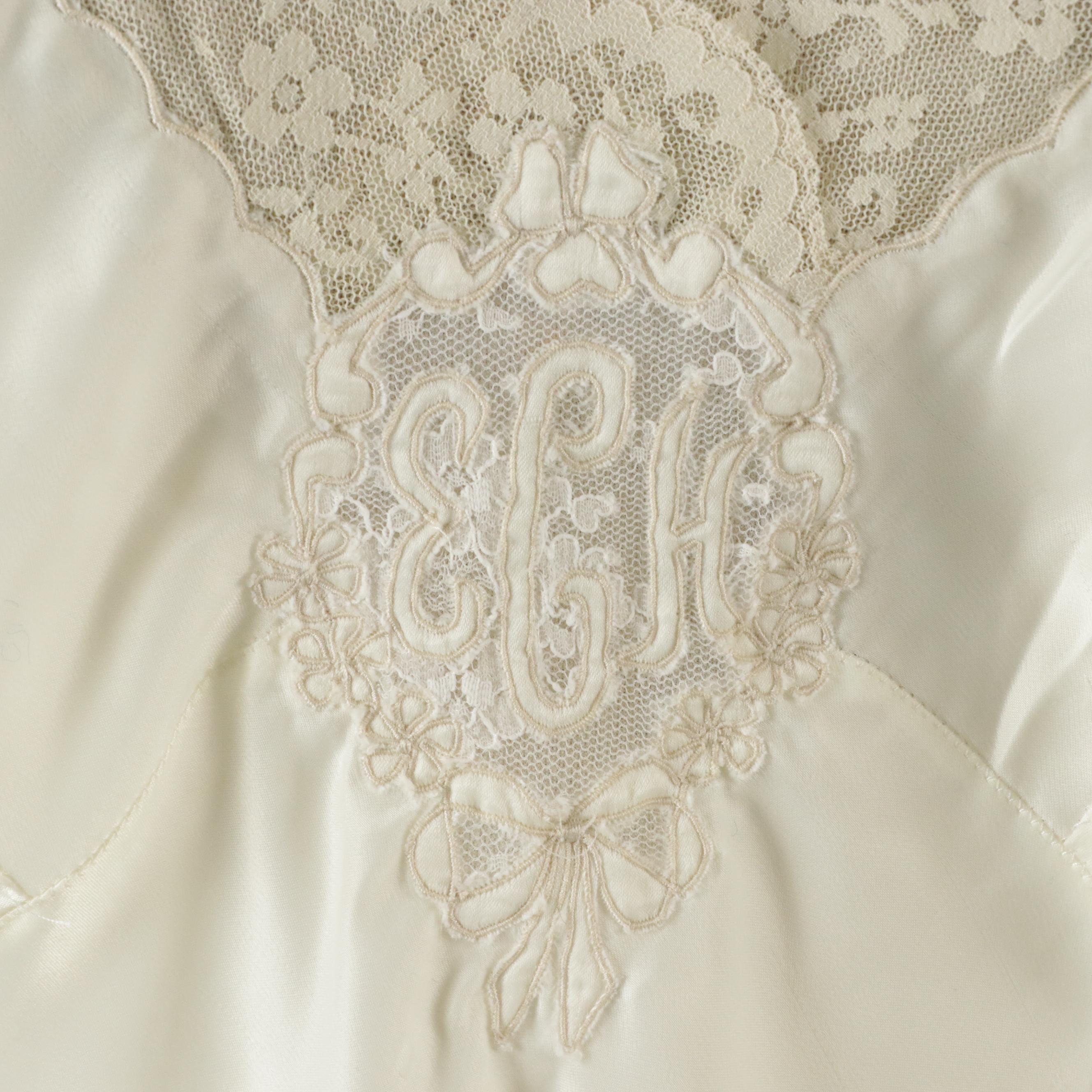 Corhan Noumair and Other Vintage Embroidered Monogram Lace Silk Slip Dresses