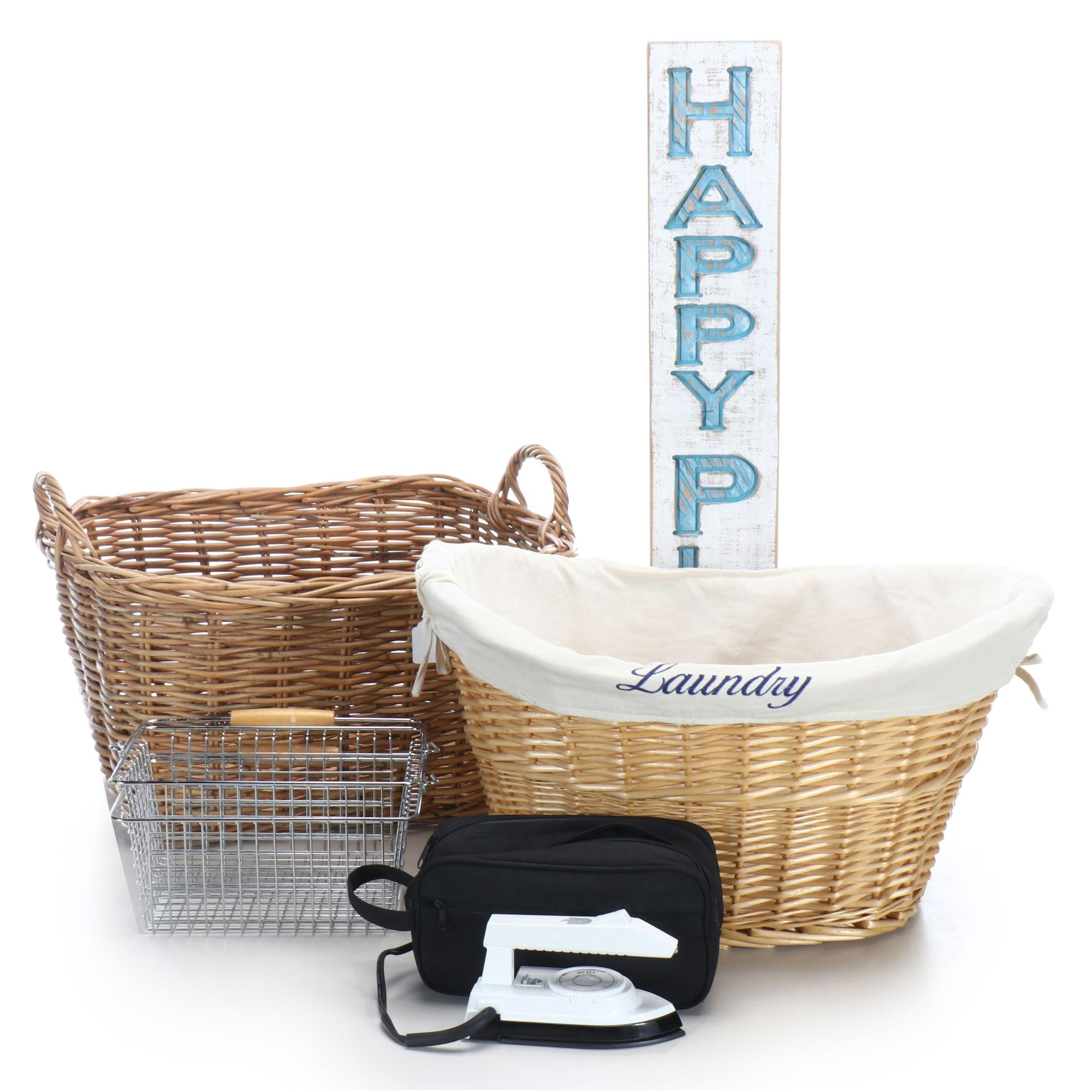Laundry Baskets, with Portable Iron, Painted Sign, and More