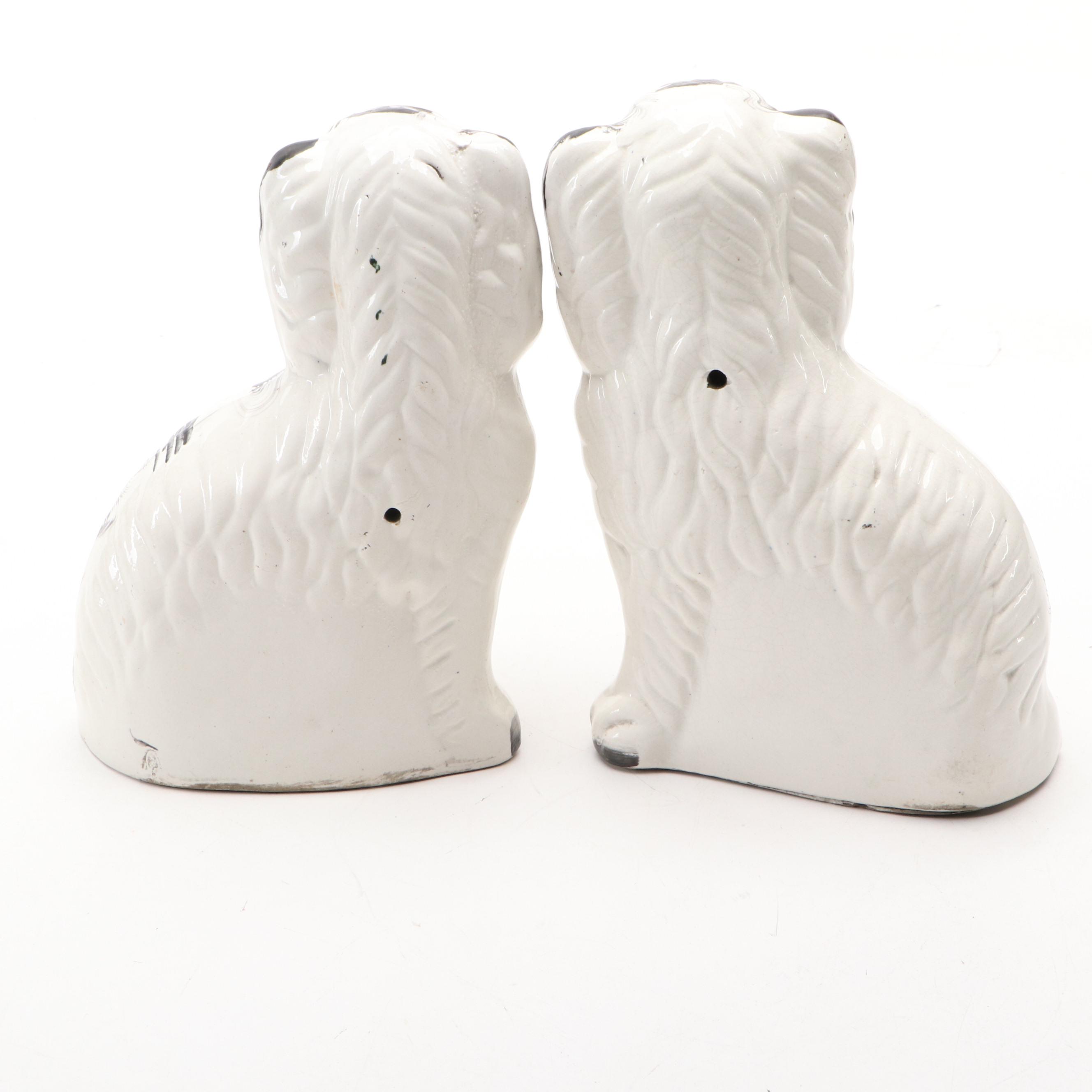 Pair of Staffordshire Black and White Spaniel Figurines, Late 19th Century