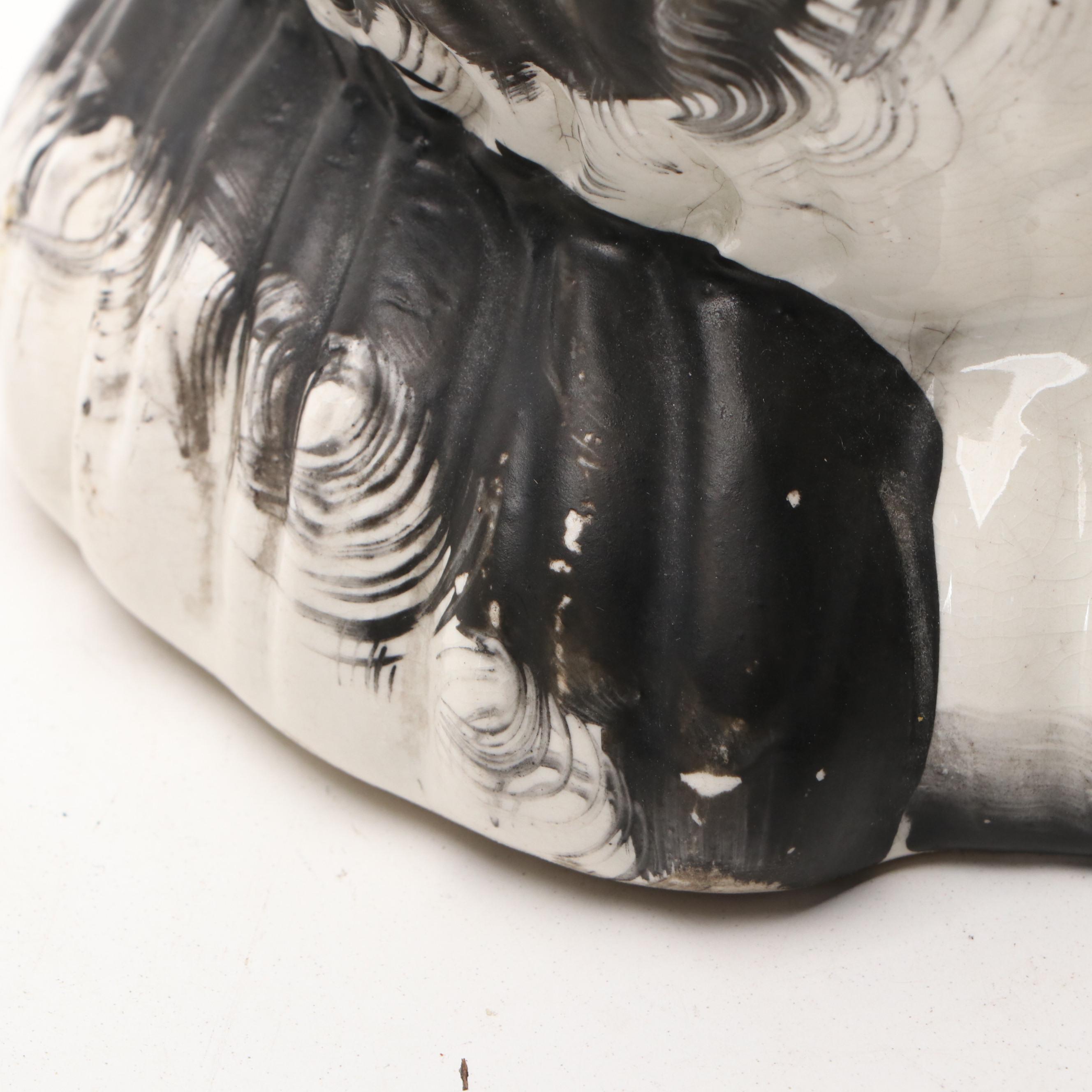 Pair of Staffordshire Black and White Spaniel Figurines, Late 19th Century