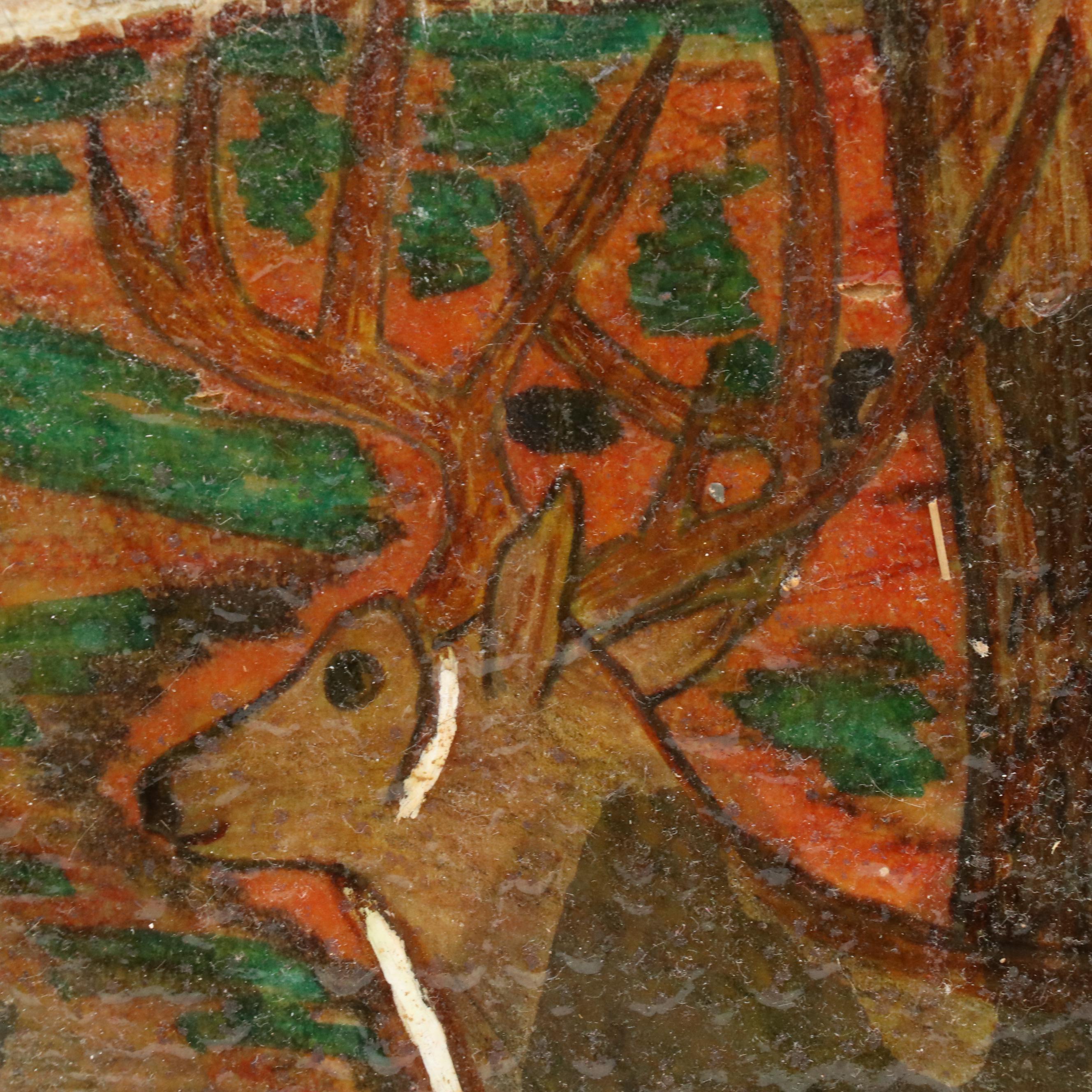 Mixed Media Painting of Wilderness Scene With Deer, Circa 1940