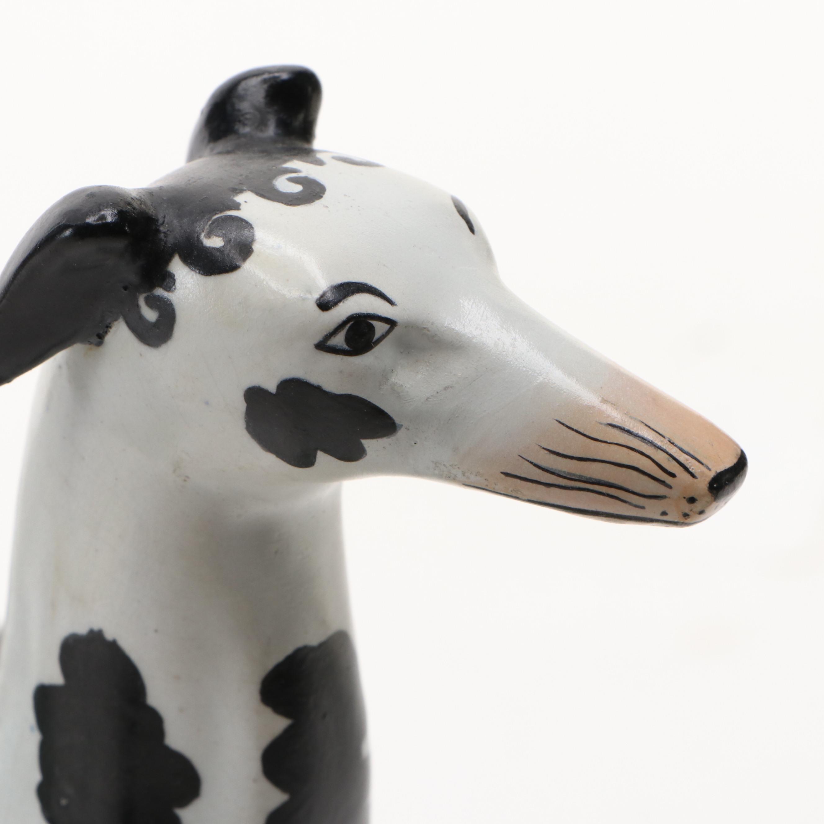 Pair of Staffordshire Disraeli Curl Greyhounds, Mid to Late 19th Century