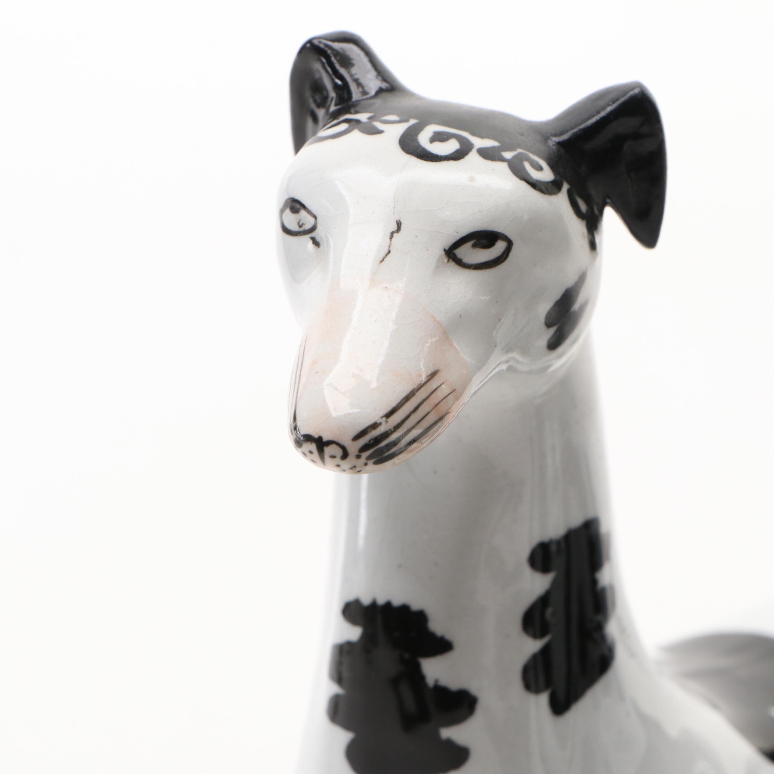 Pair of Staffordshire Disraeli Curl Greyhounds, Mid to Late 19th Century