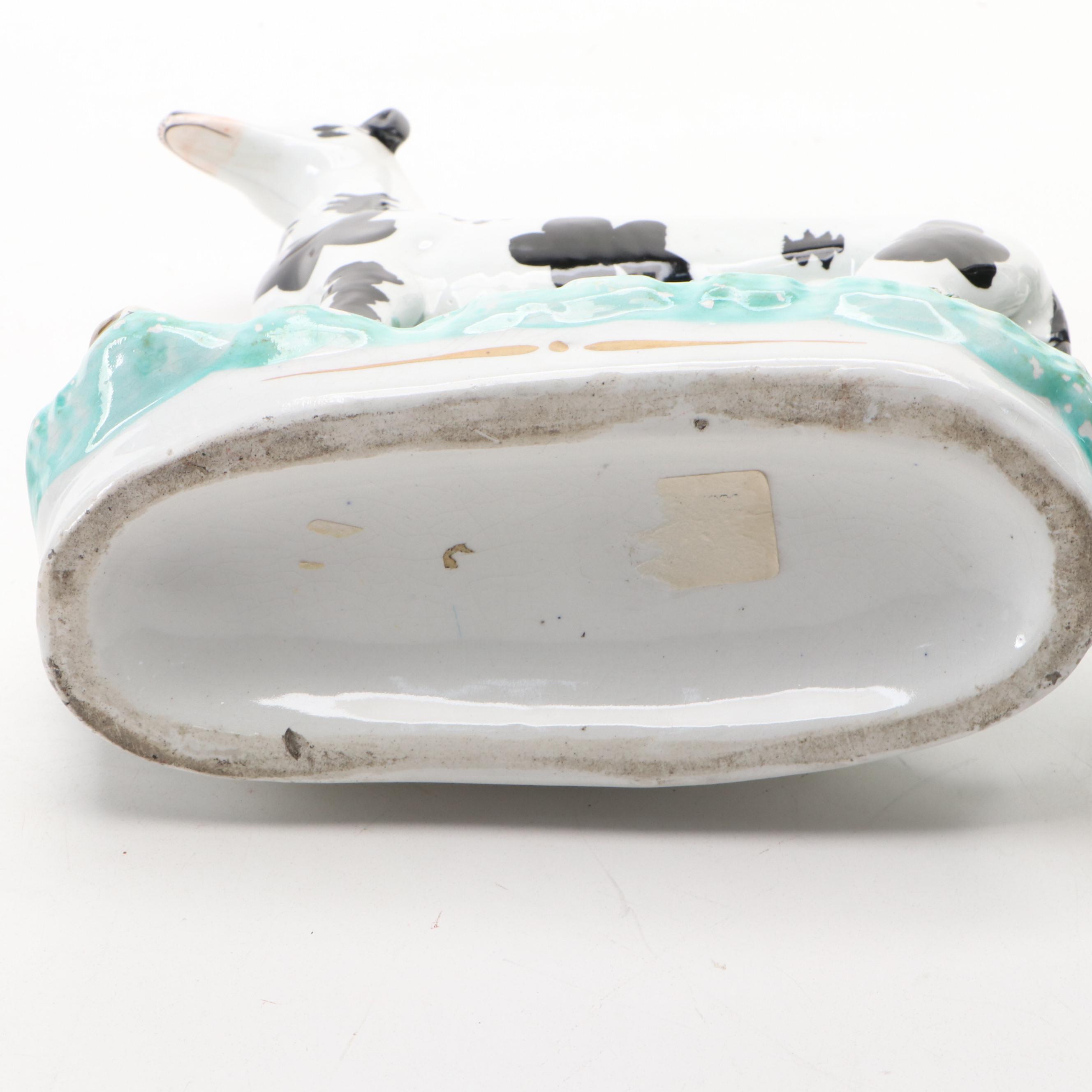 Pair of Staffordshire Disraeli Curl Greyhounds, Mid to Late 19th Century