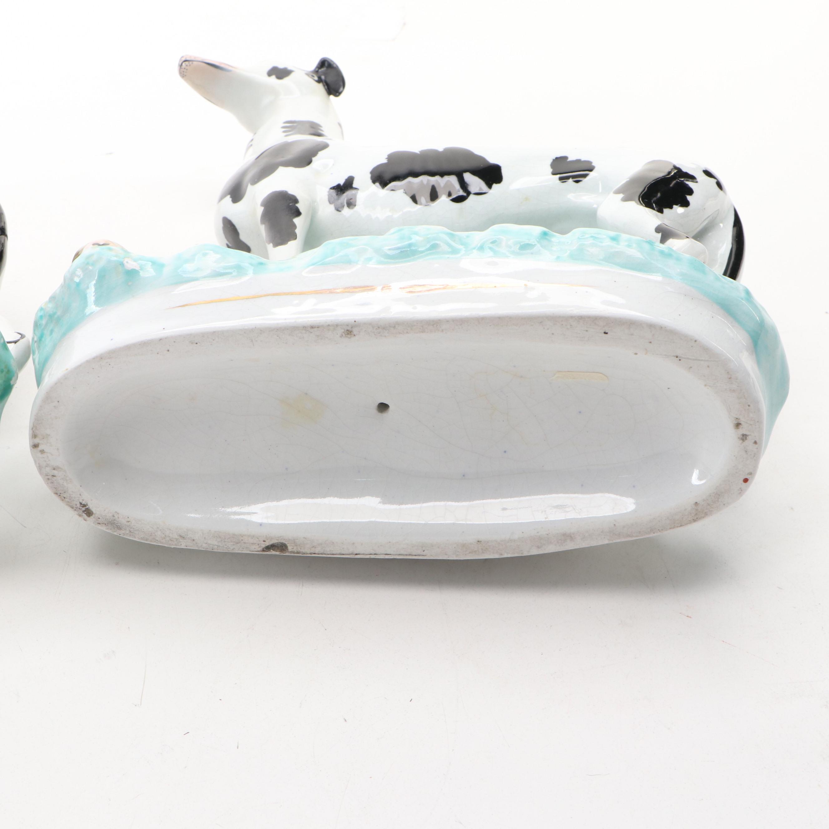 Pair of Staffordshire Disraeli Curl Greyhounds, Mid to Late 19th Century