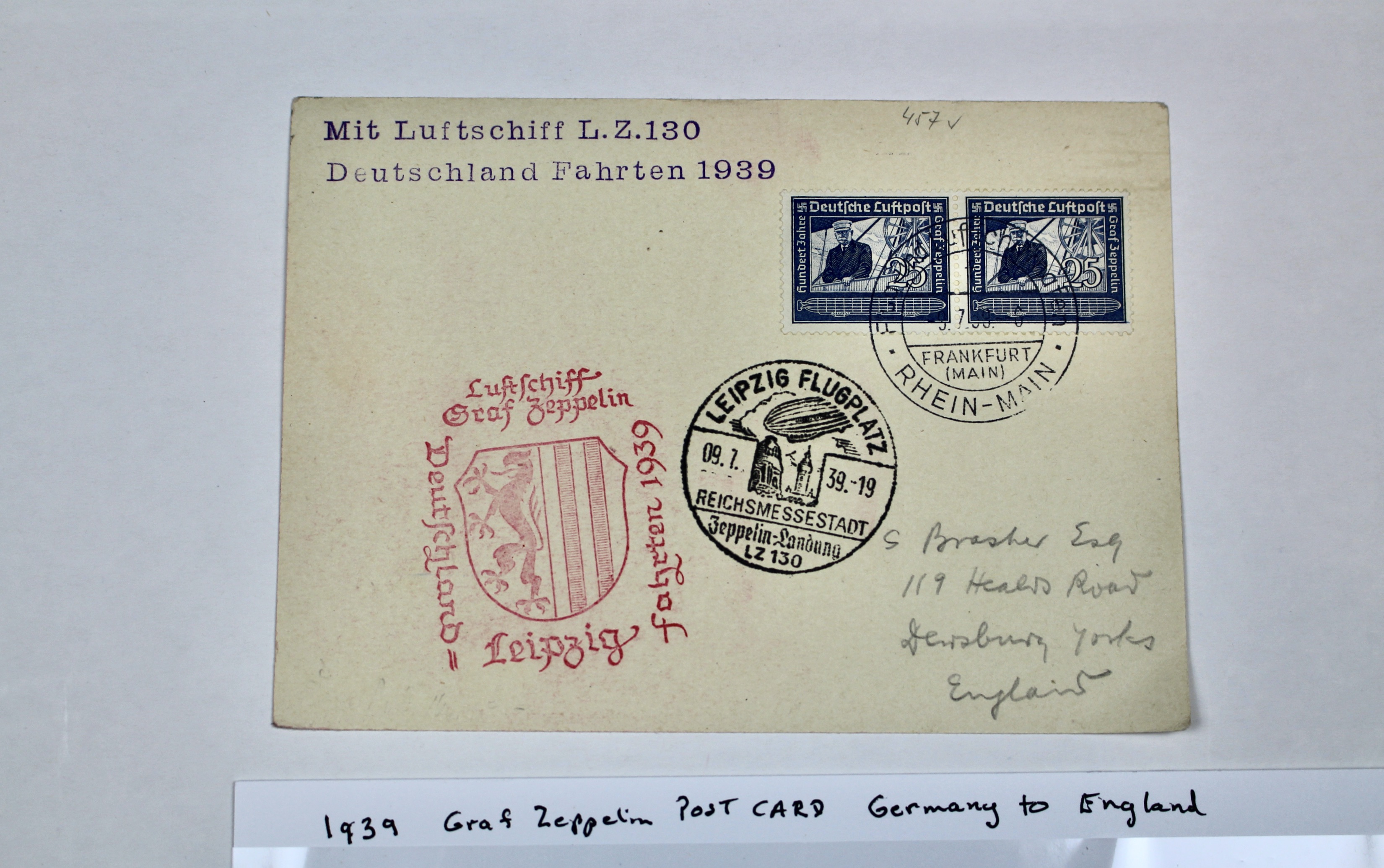 1939 Graf Zeppelin Postcard, Germany to England