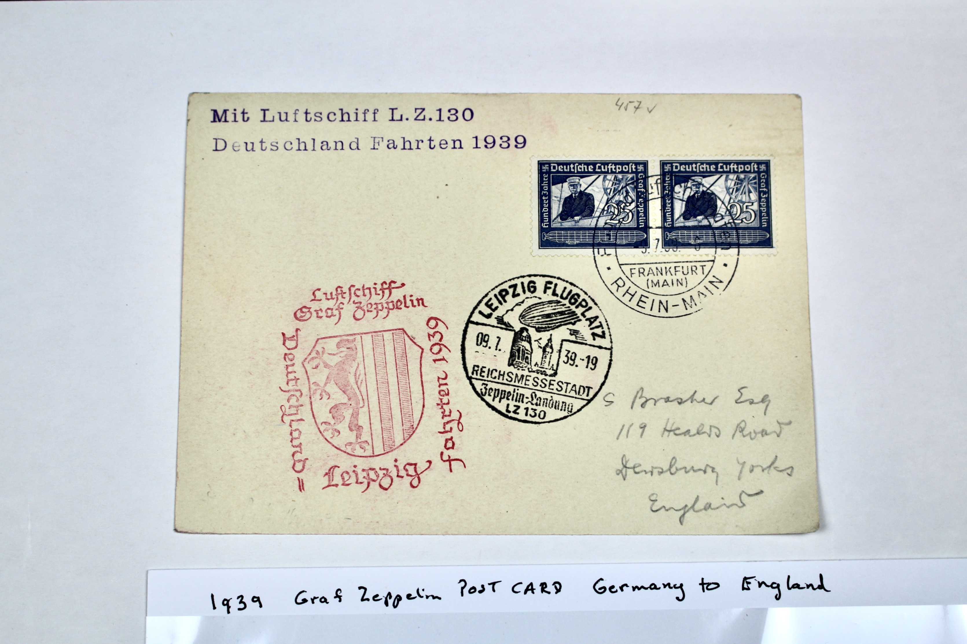 1939 Graf Zeppelin Postcard, Germany to England
