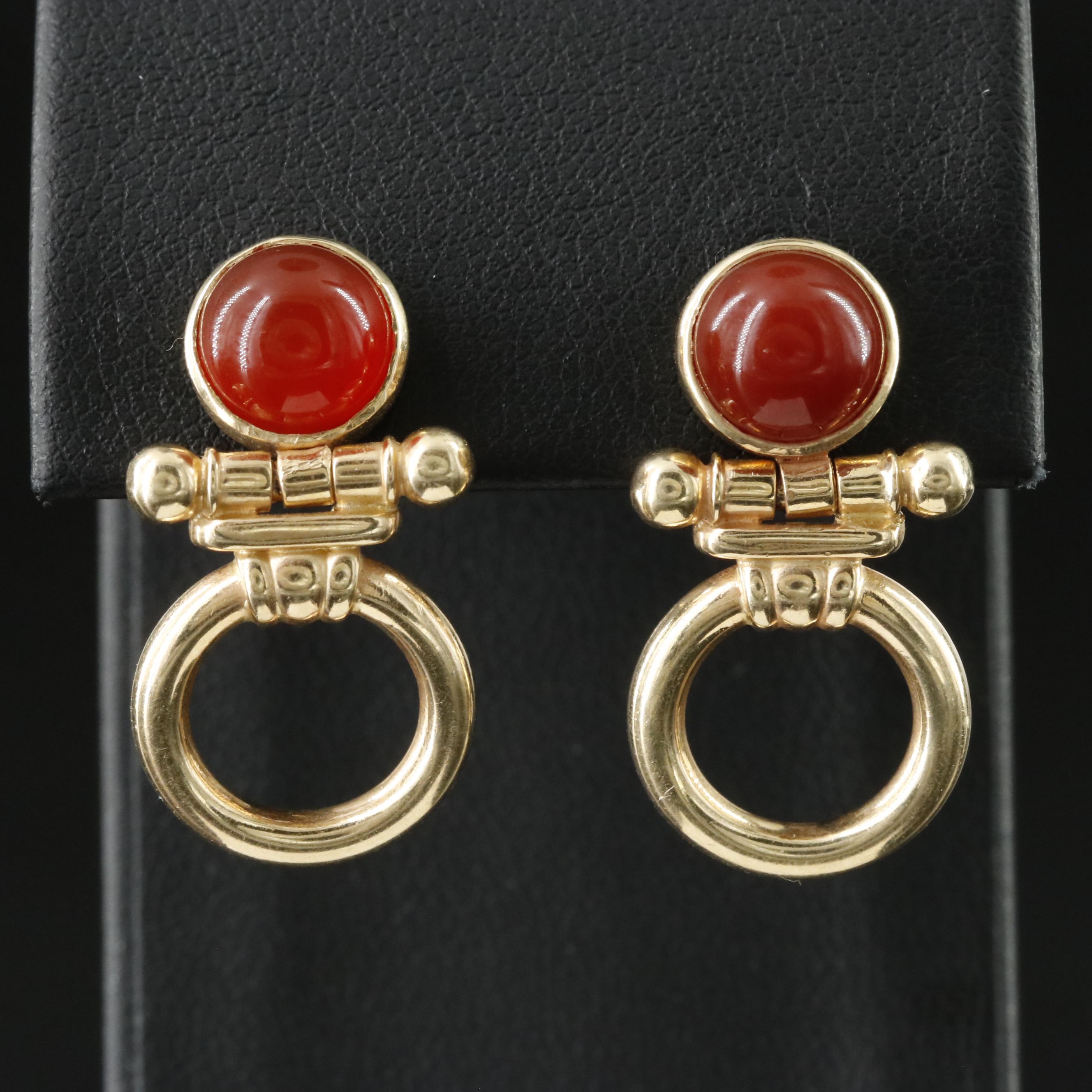 14K Carnelian Door Knocker Earrings