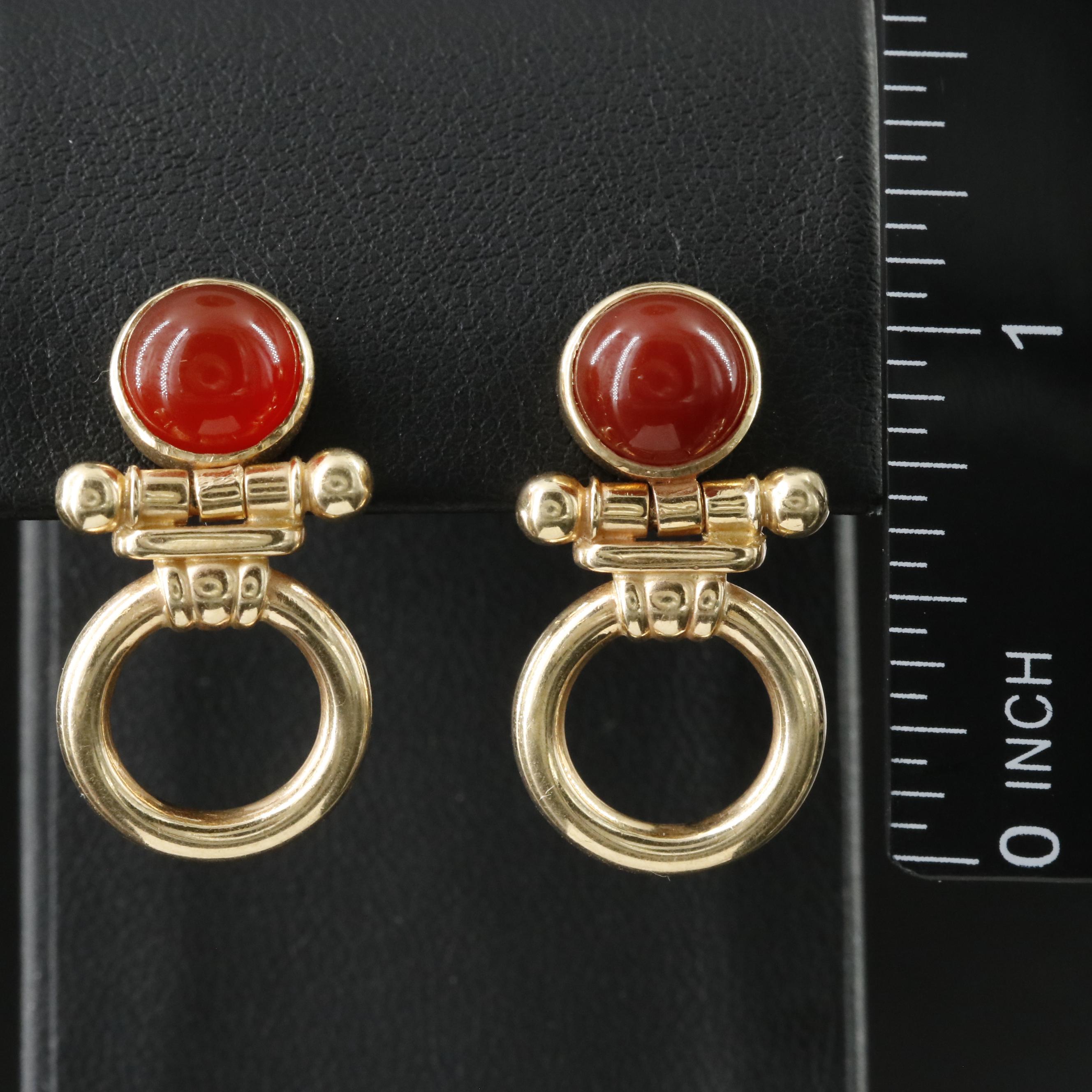 14K Carnelian Door Knocker Earrings