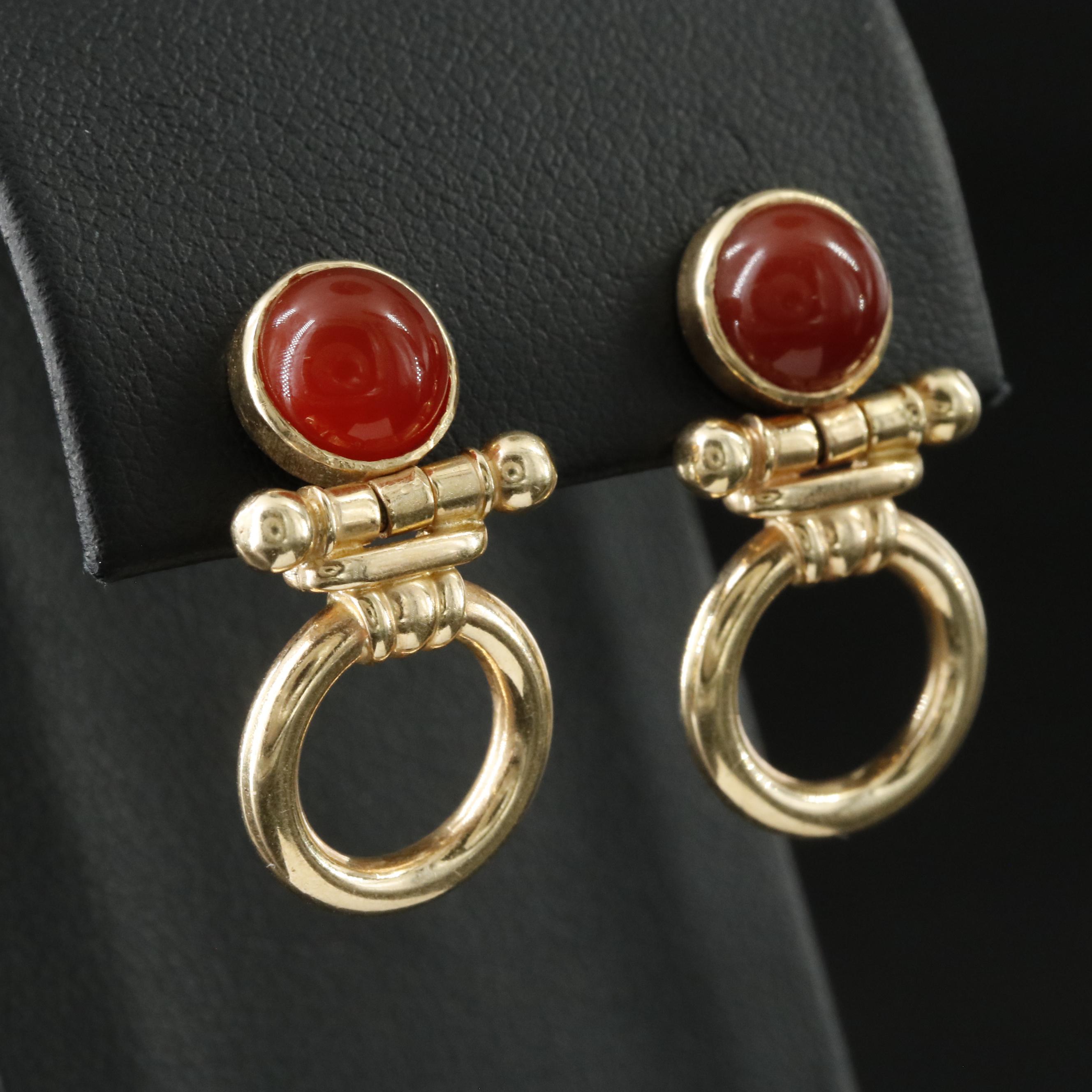 14K Carnelian Door Knocker Earrings
