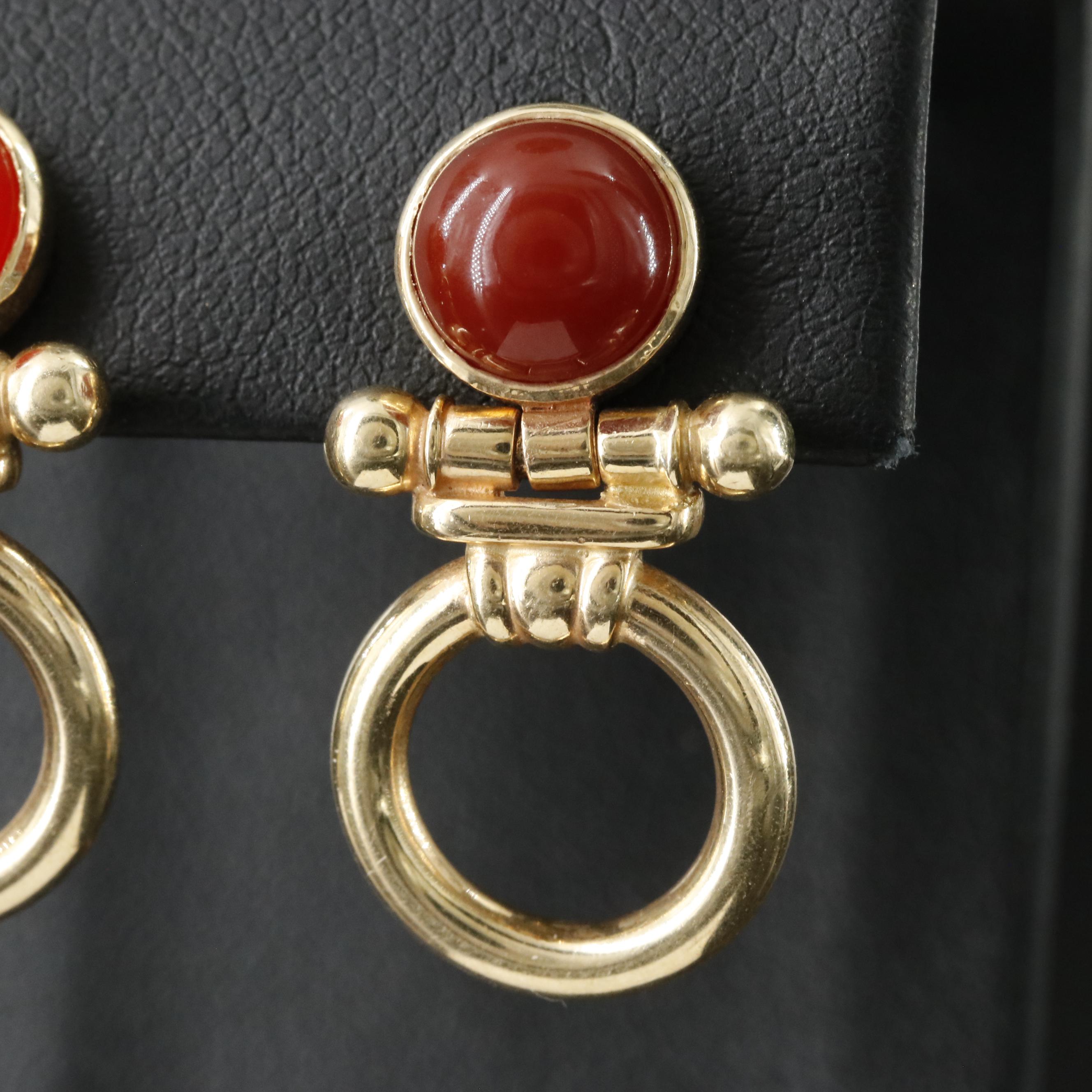 14K Carnelian Door Knocker Earrings