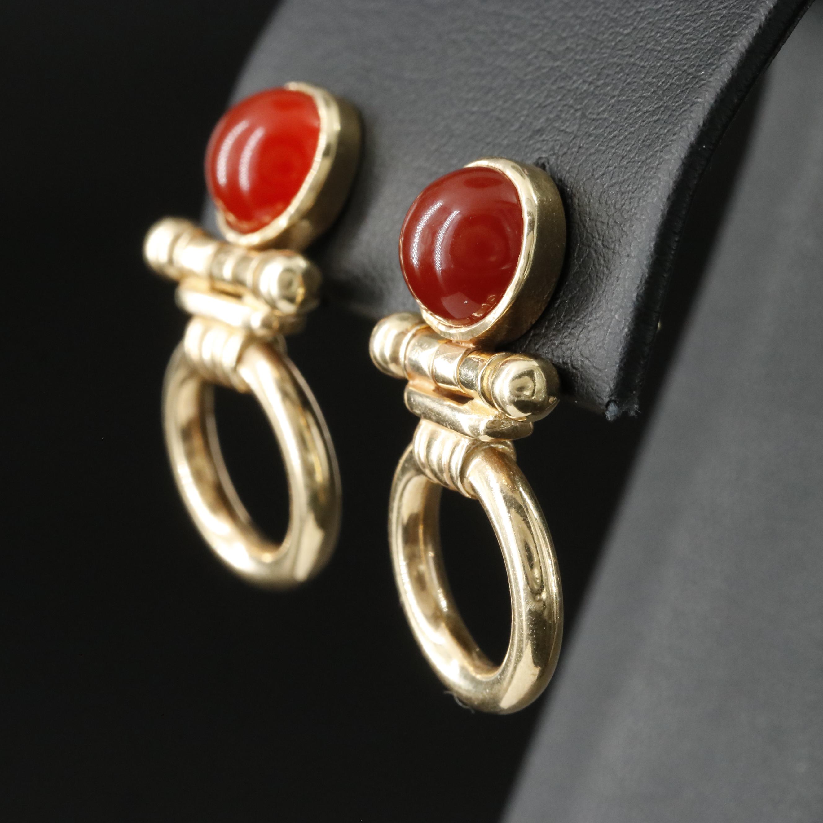 14K Carnelian Door Knocker Earrings