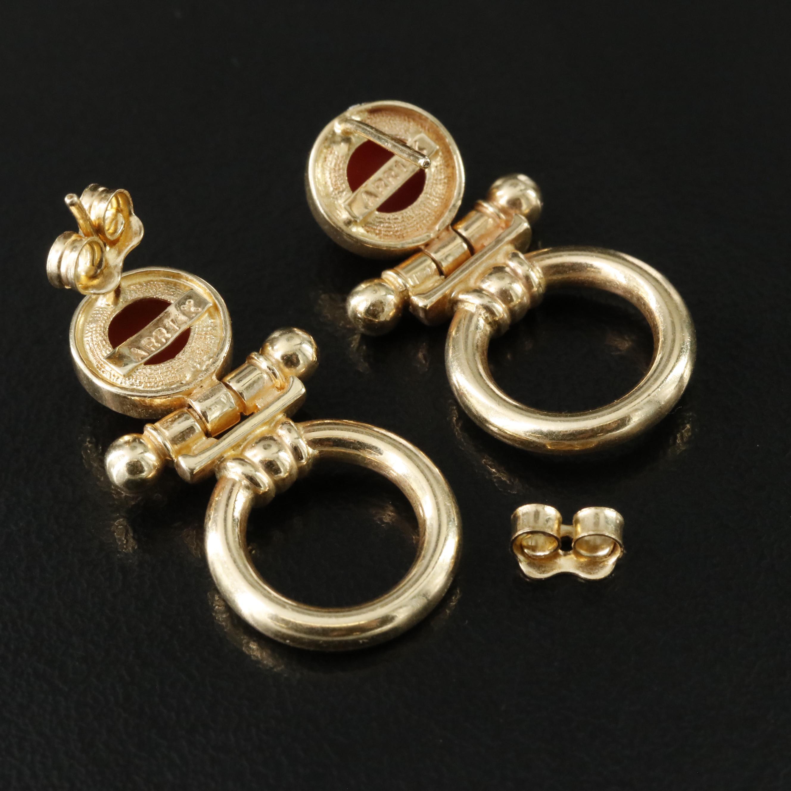 14K Carnelian Door Knocker Earrings