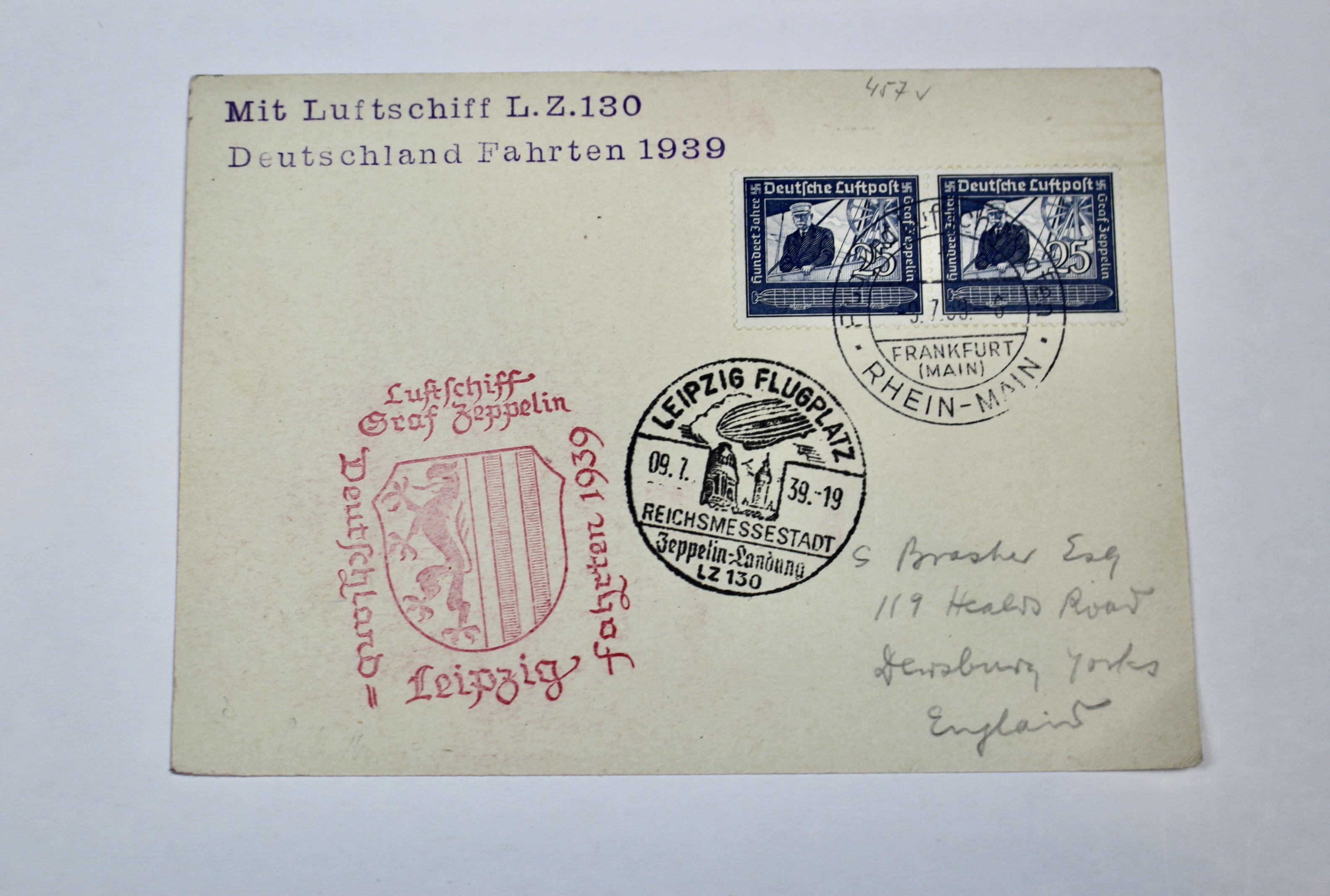 1939 Graf Zeppelin Postcard, Germany to England