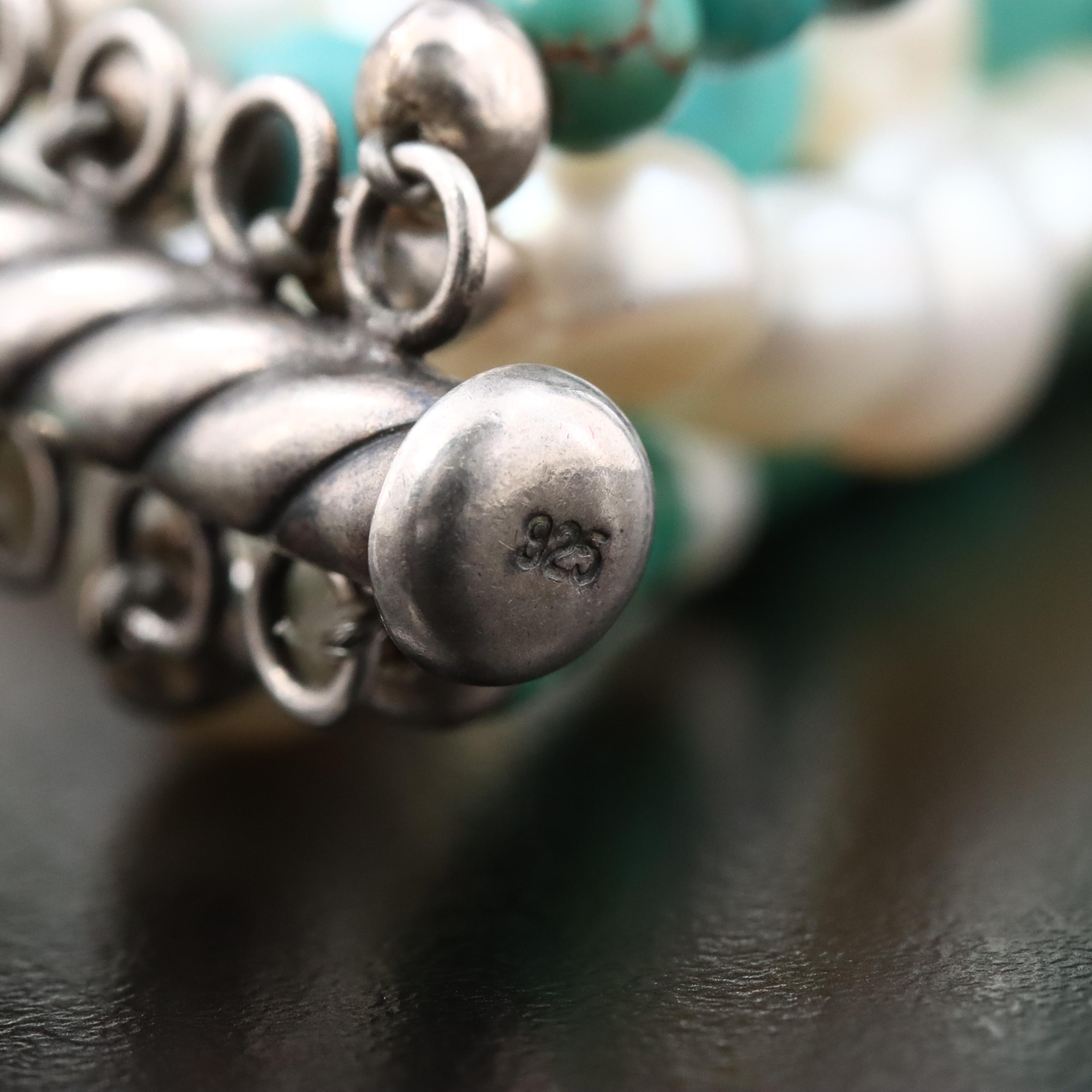 Sterling Pearl, Turquoise and Glass Multi-Row Necklace