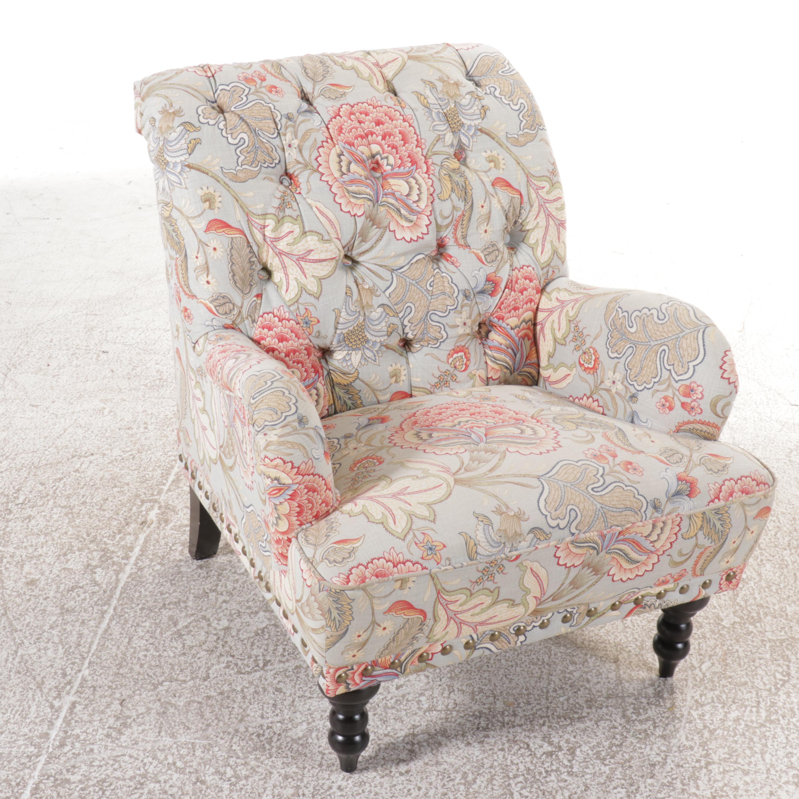 Pier 1 Contemporary Tufted Floral Upholstered Armchair with Nailhead Trim