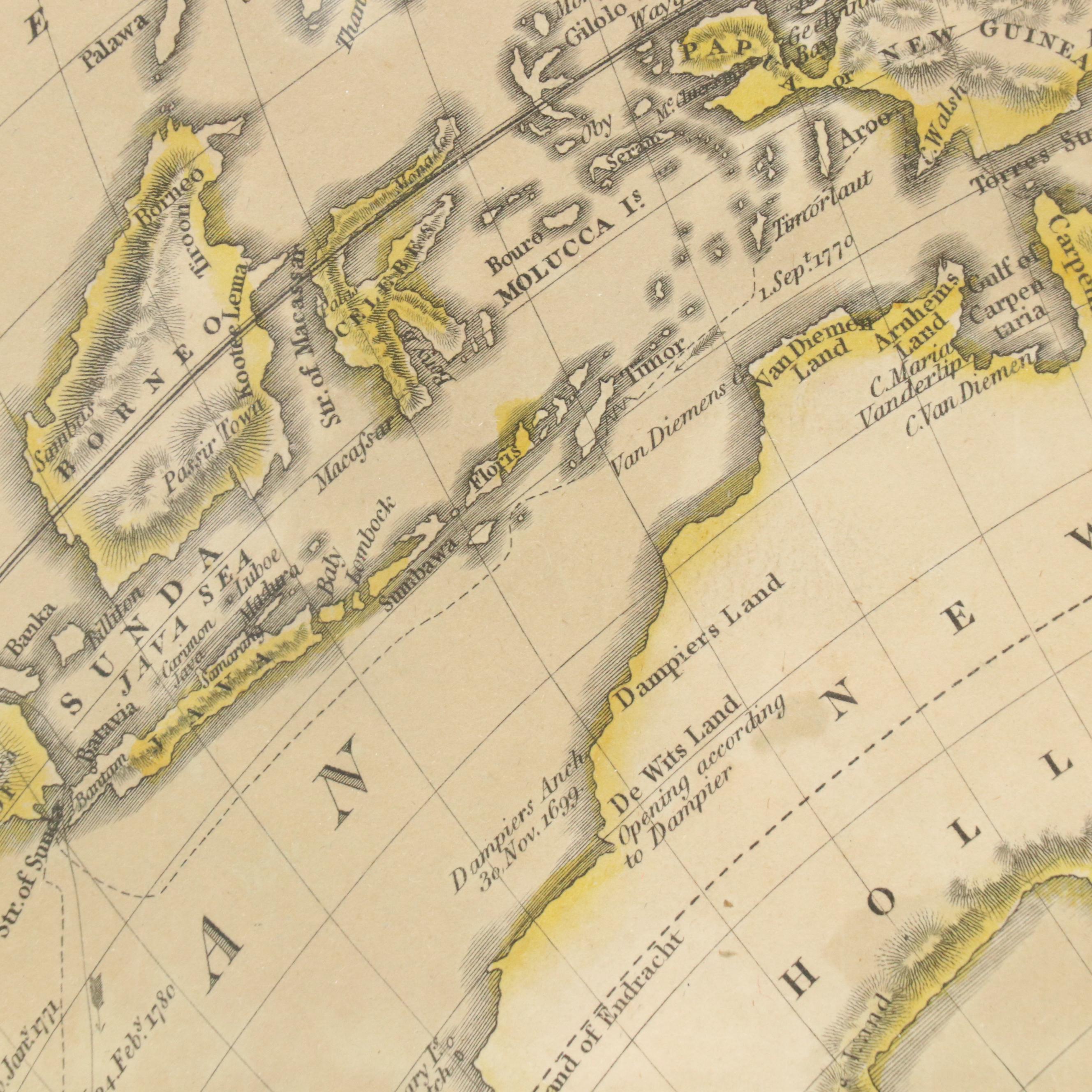 Hand-Colored Map Engraving "Southern Hemisphere," 1816
