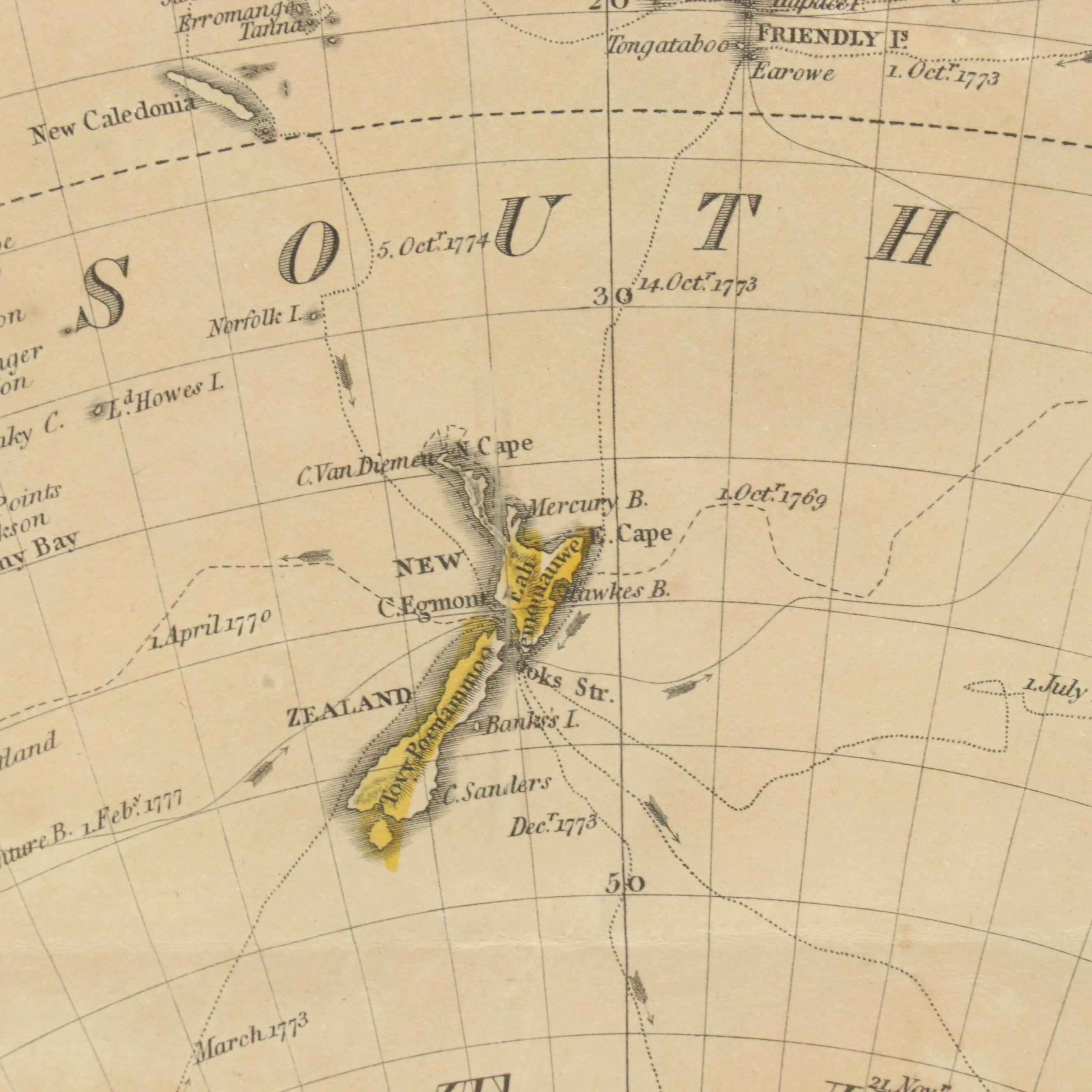 Hand-Colored Map Engraving "Southern Hemisphere," 1816