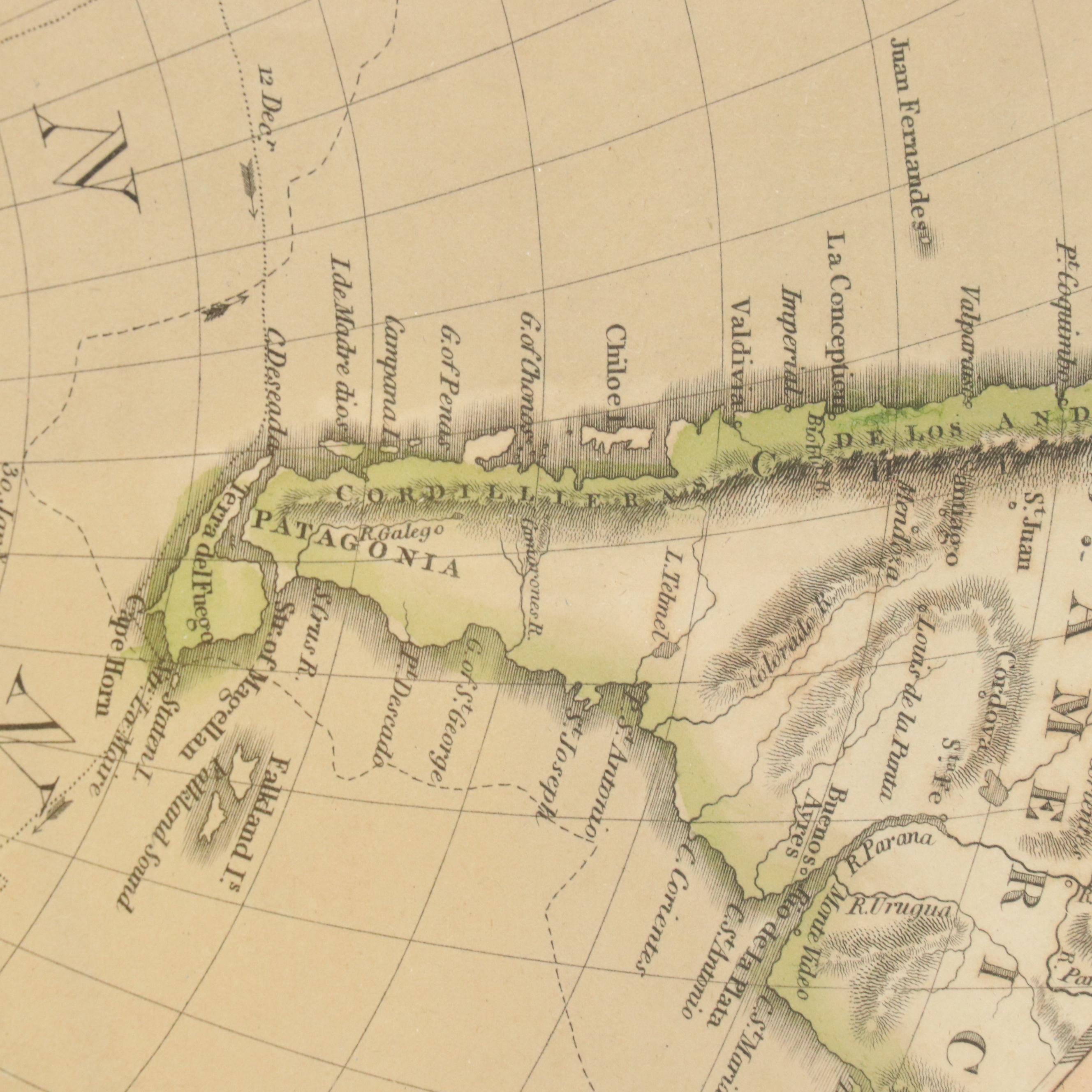 Hand-Colored Map Engraving "Southern Hemisphere," 1816