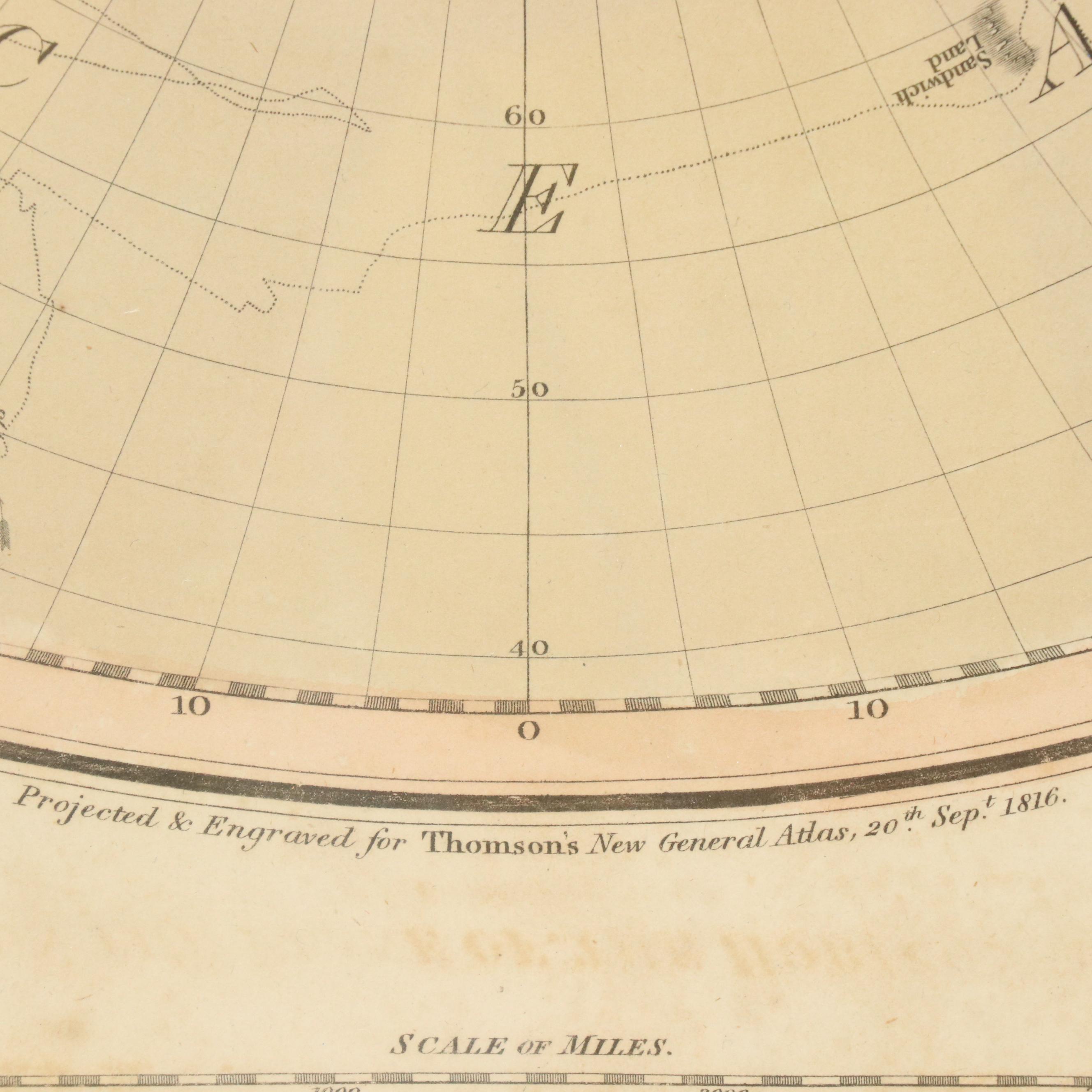 Hand-Colored Map Engraving "Southern Hemisphere," 1816