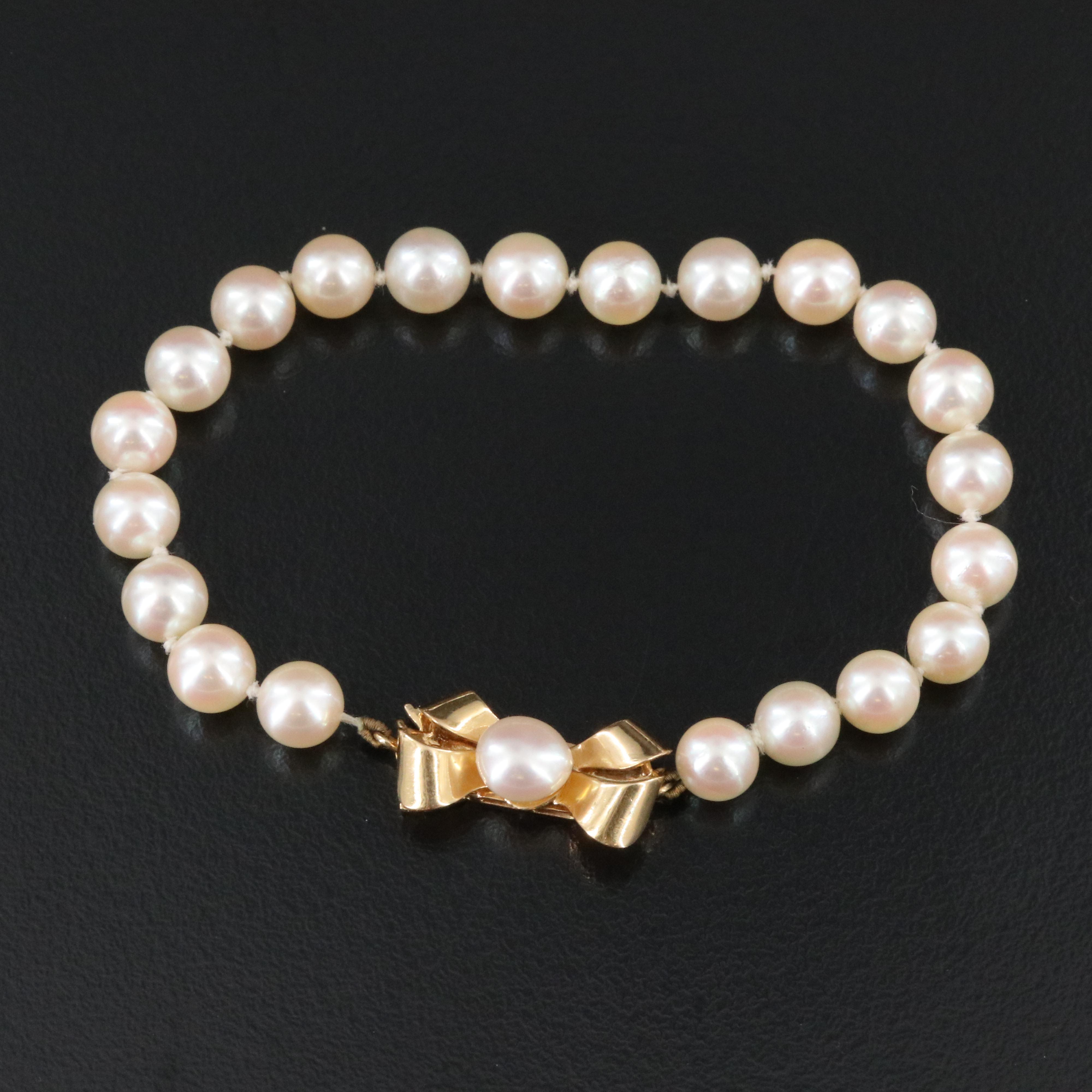 Pearl Bracelet with 18K Bow Clasp