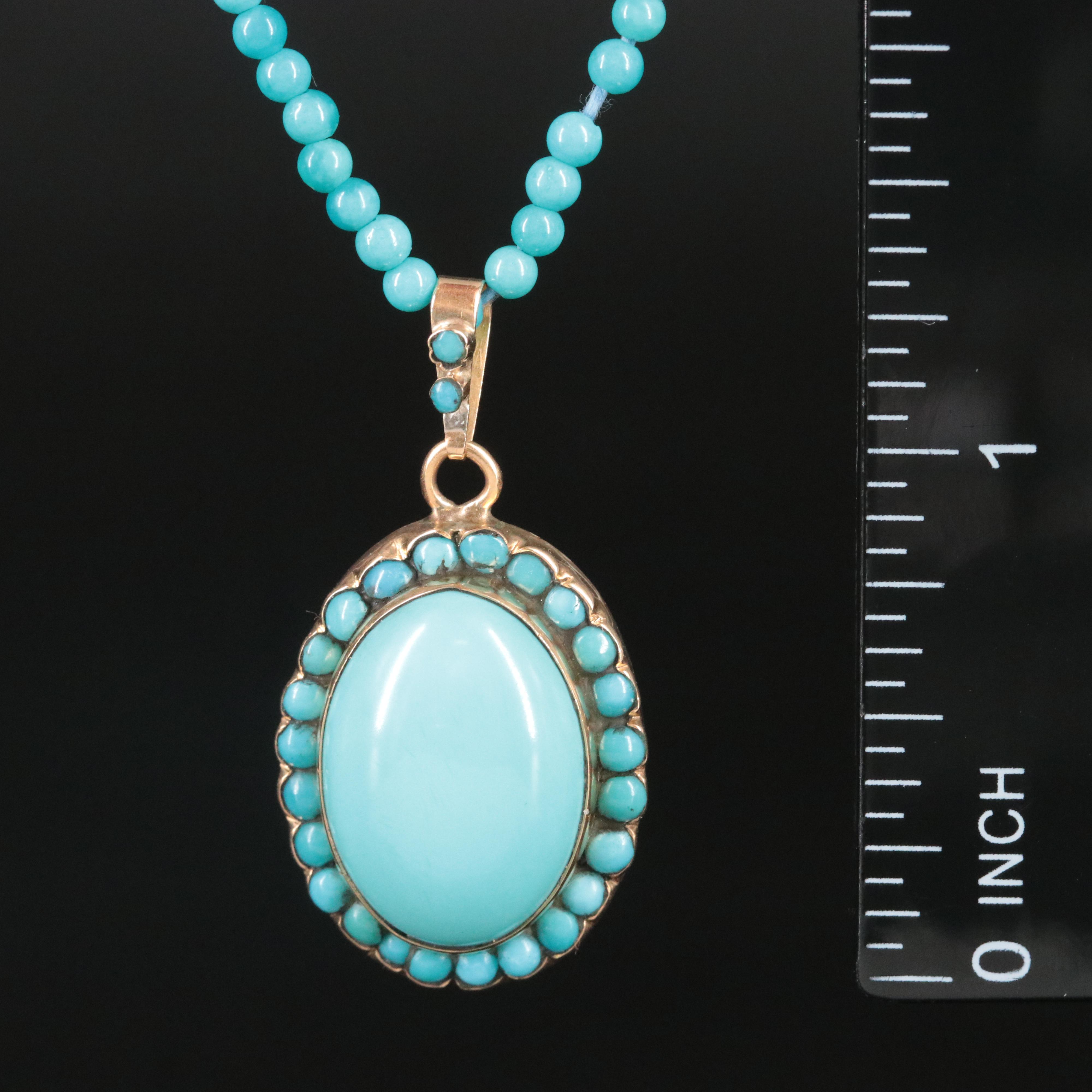18K Turquoise Pendant Necklace with 14K Clasp