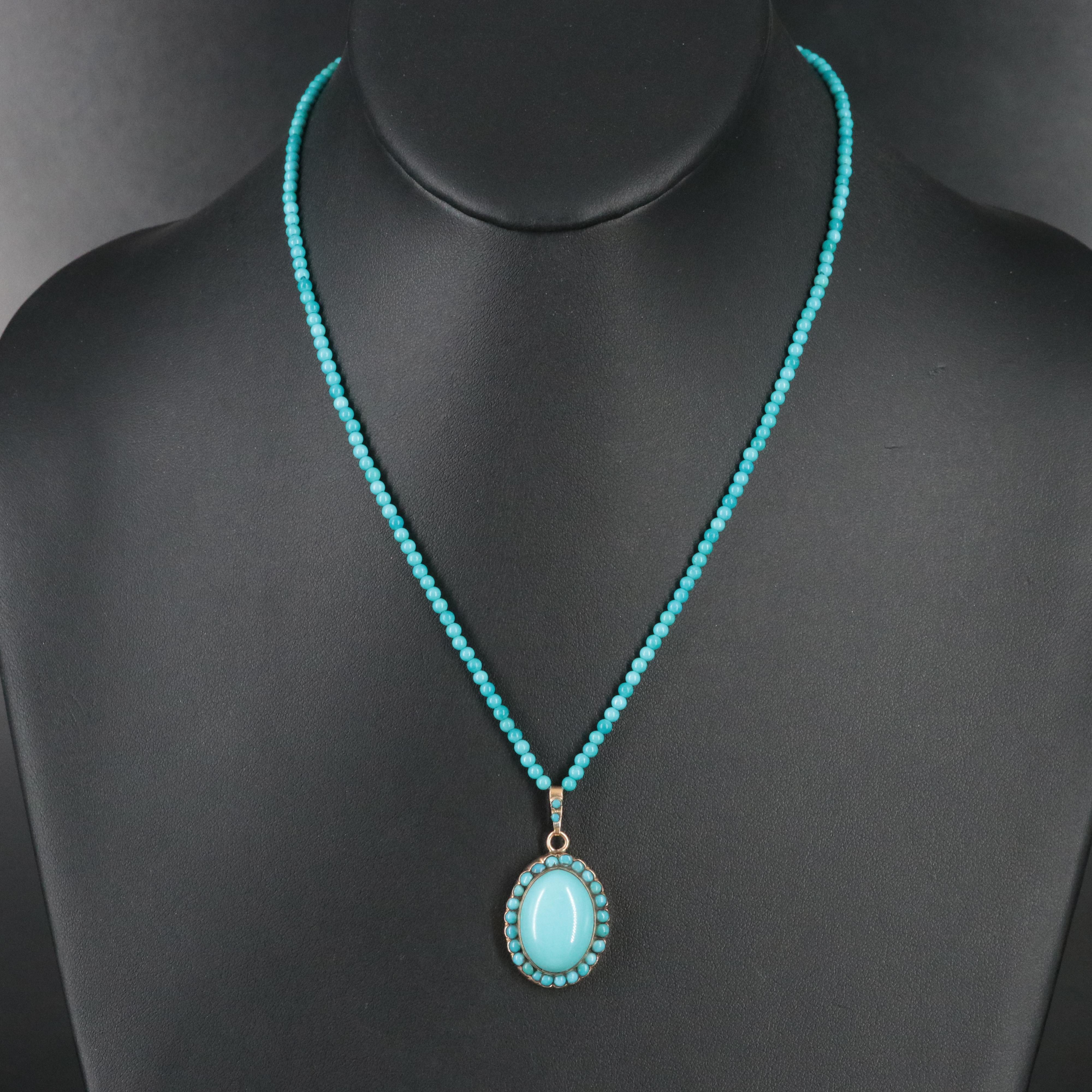 18K Turquoise Pendant Necklace with 14K Clasp