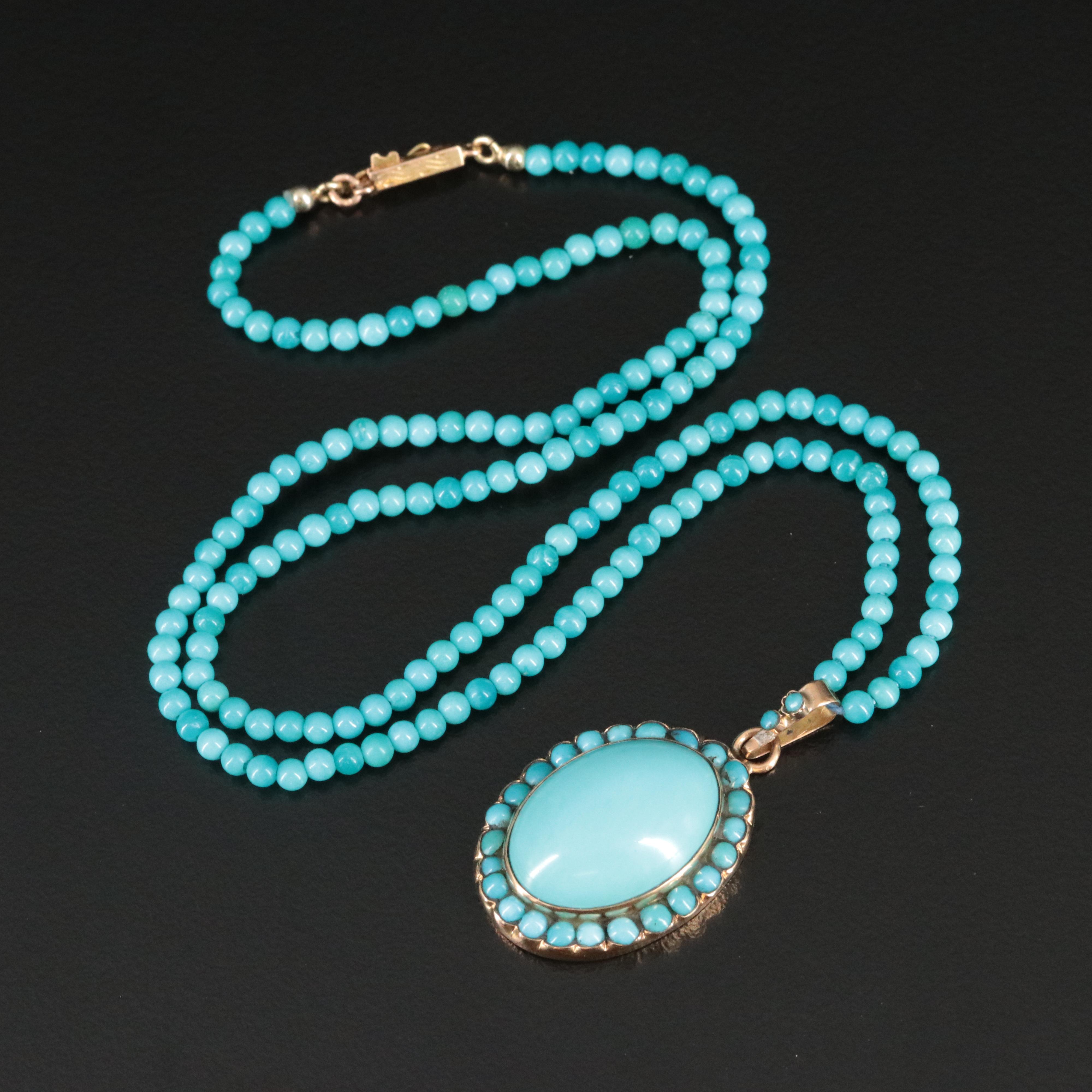 18K Turquoise Pendant Necklace with 14K Clasp