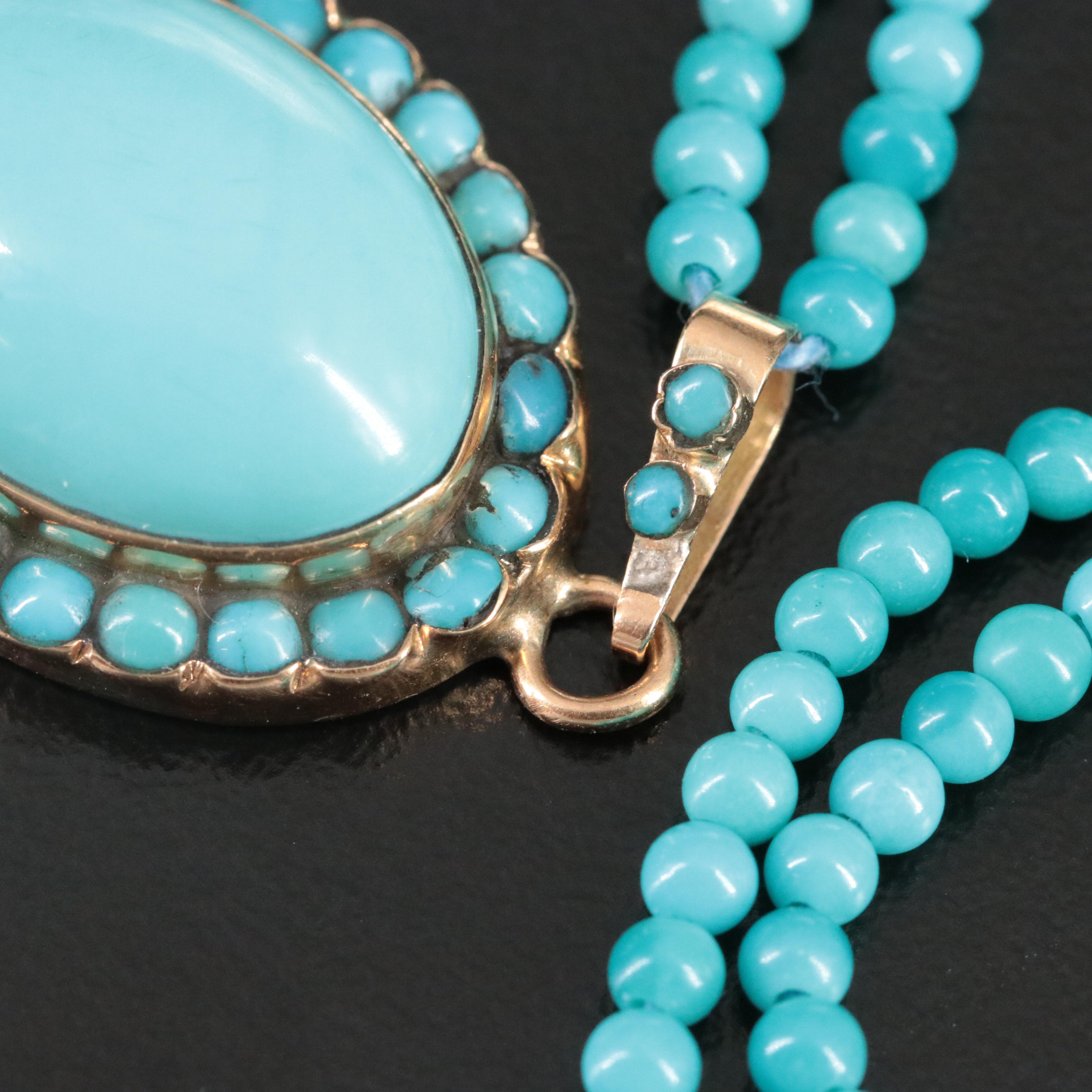 18K Turquoise Pendant Necklace with 14K Clasp