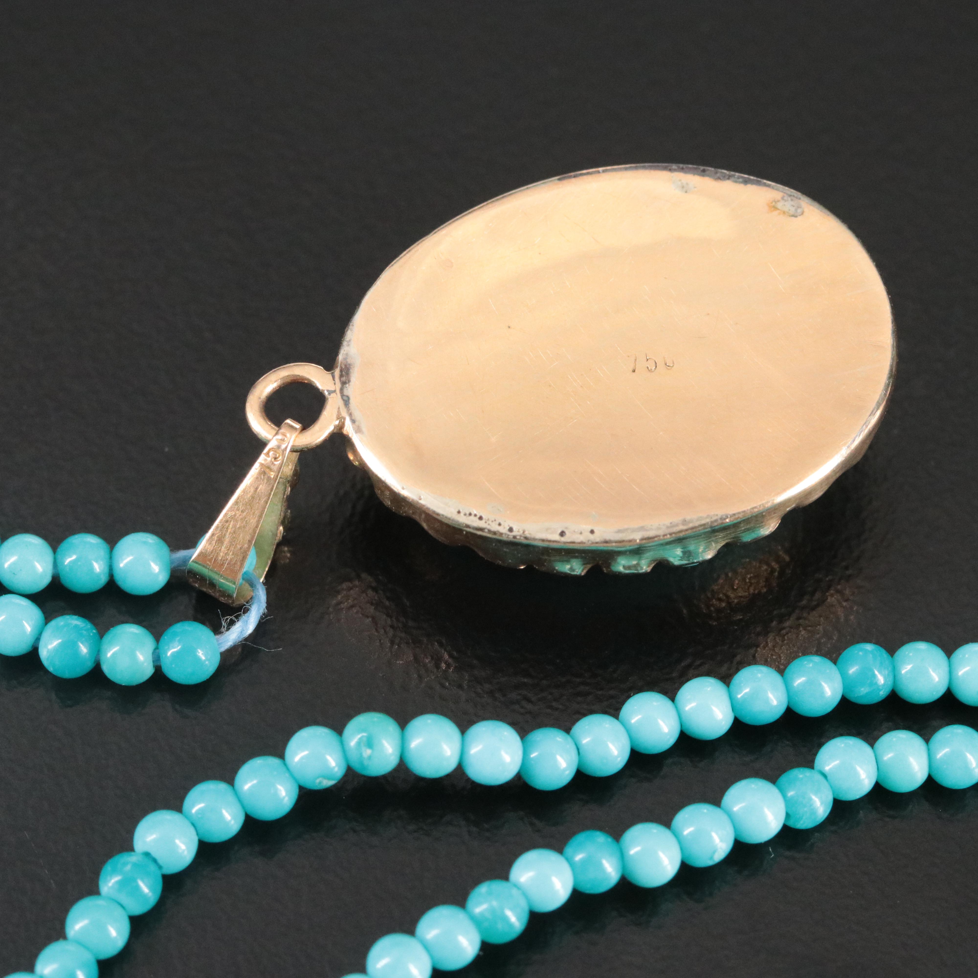 18K Turquoise Pendant Necklace with 14K Clasp