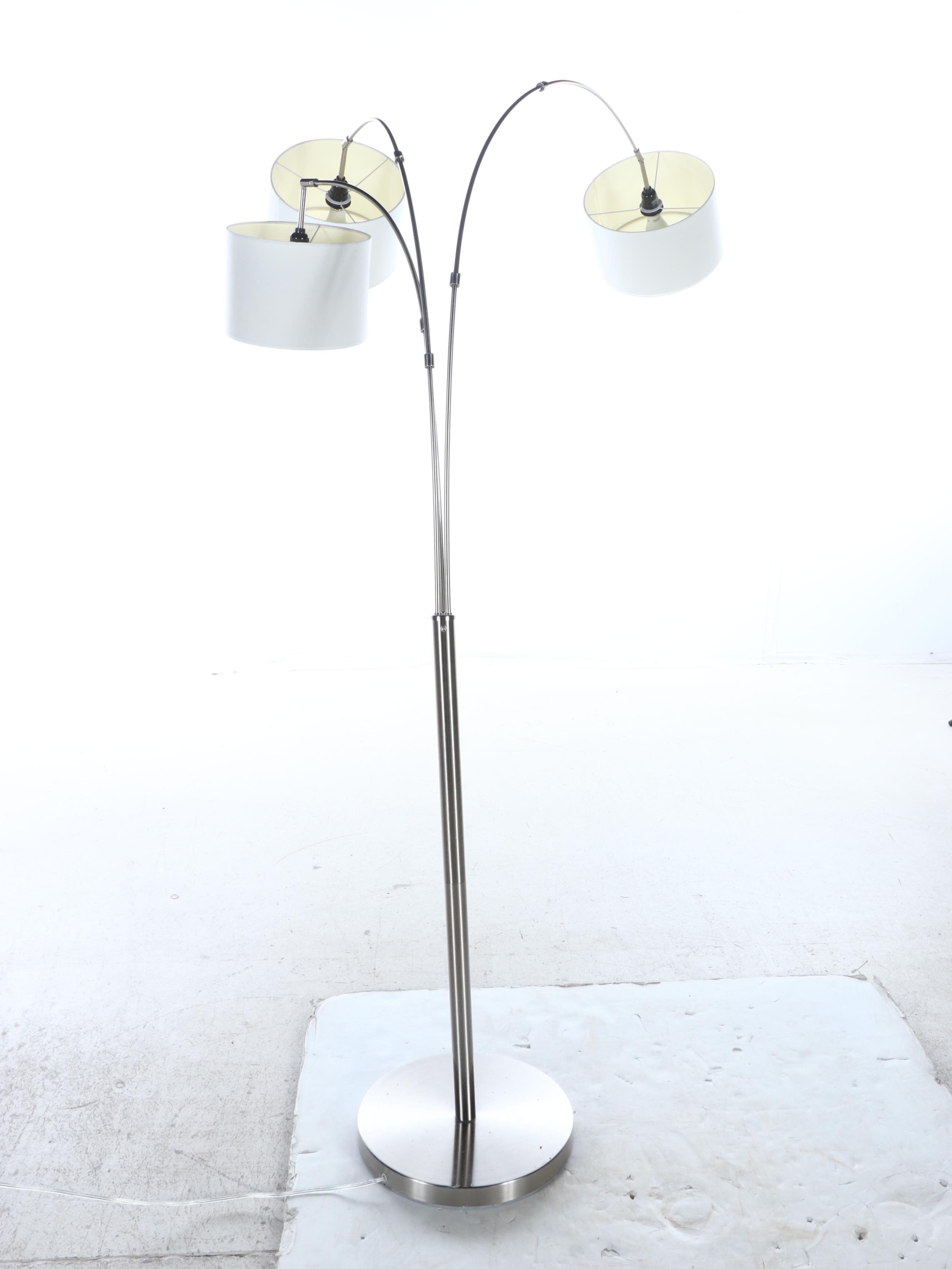 H-Welldone Postmodern Brushed Metal Three Arm Floor Arc Lamp & Drum Shades