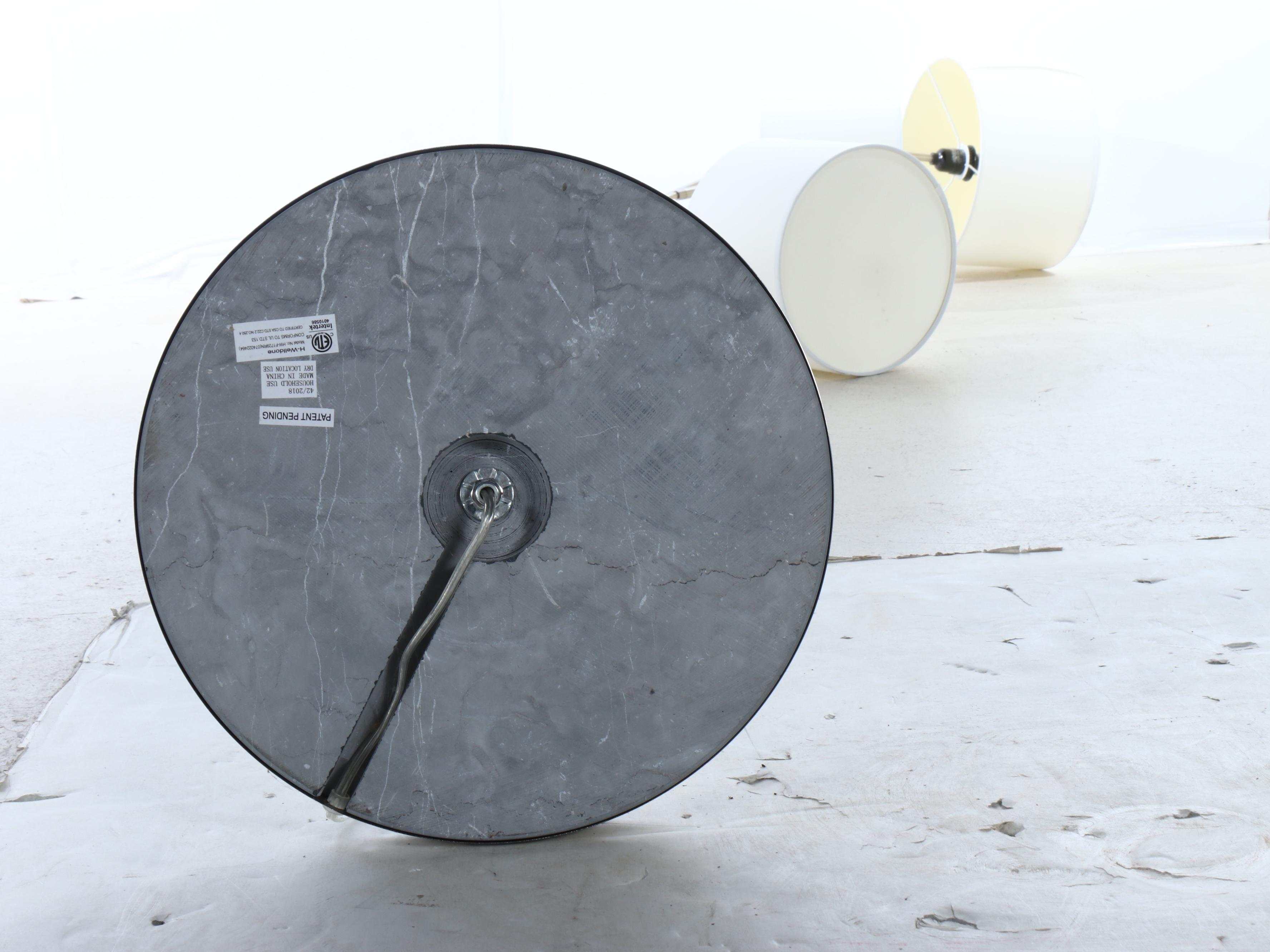 H-Welldone Postmodern Brushed Metal Three Arm Floor Arc Lamp & Drum Shades