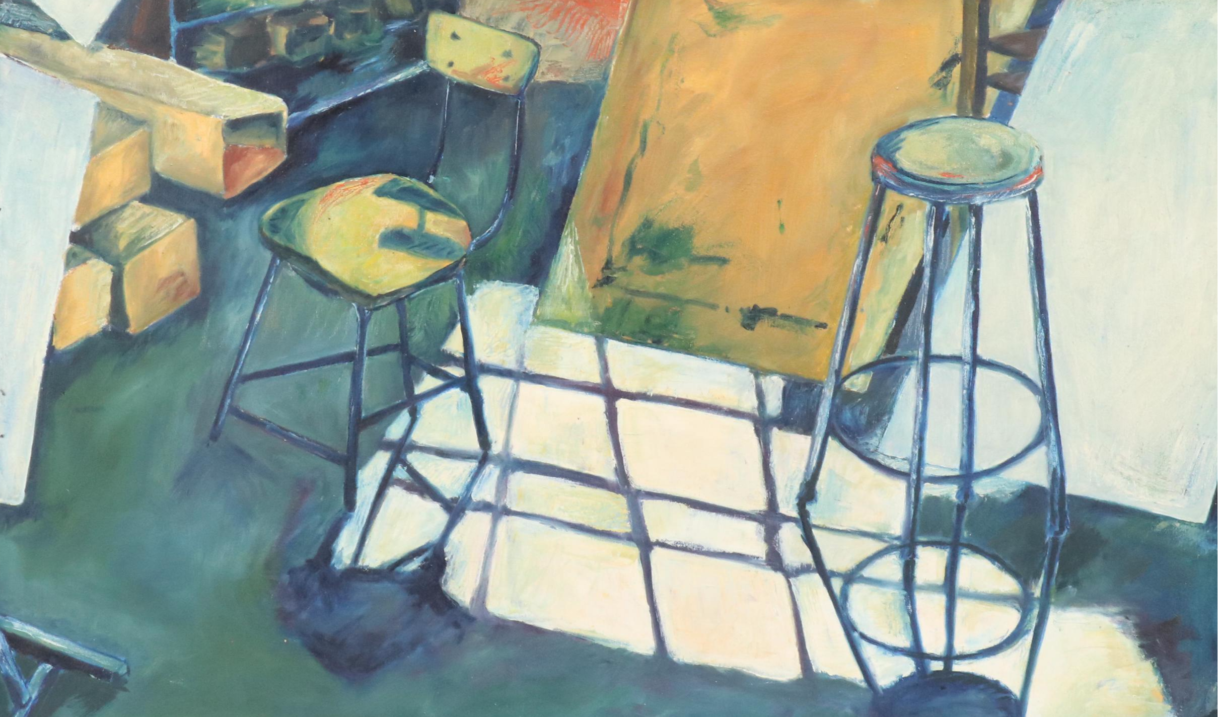 Acrylic Painting of Studio Interior, Late 20th Century