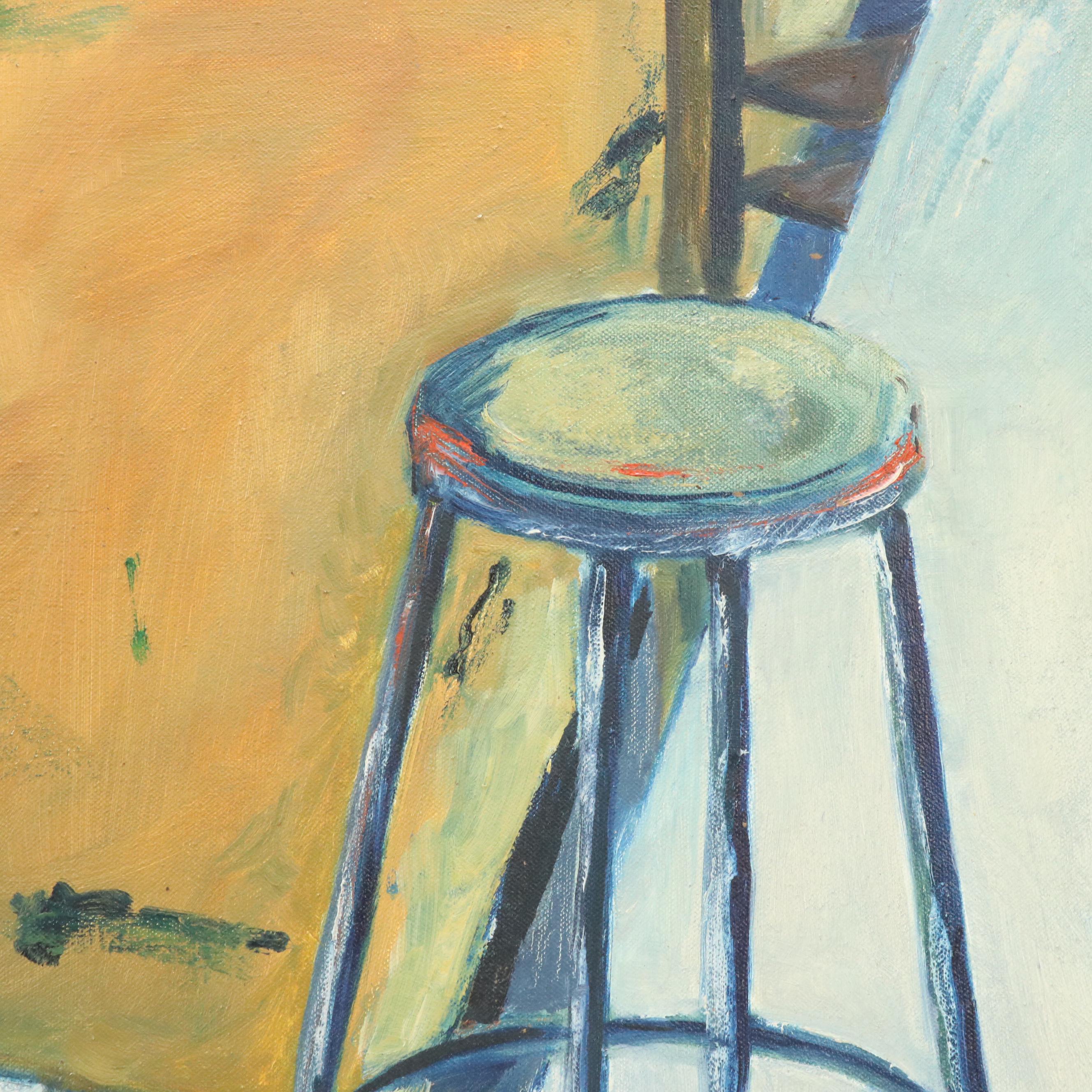 Acrylic Painting of Studio Interior, Late 20th Century