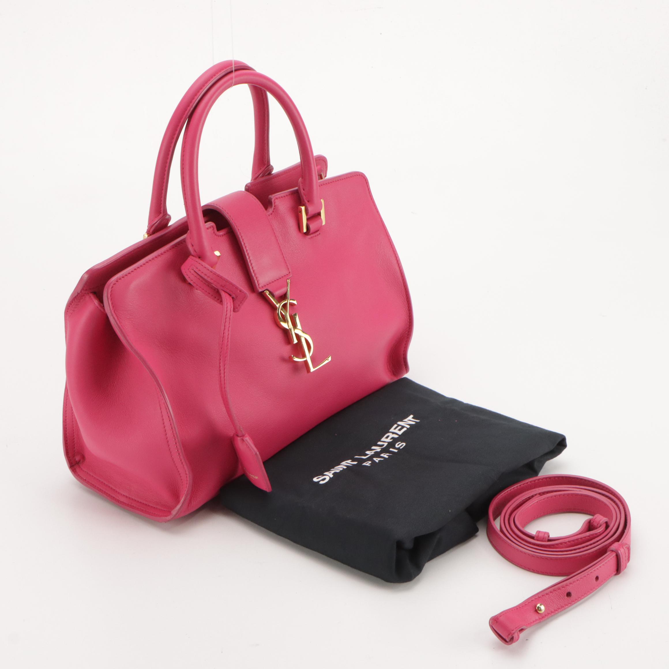 Saint Laurent YSL Cabas Two-Way Bag in Hot Pink Calfskin Leather