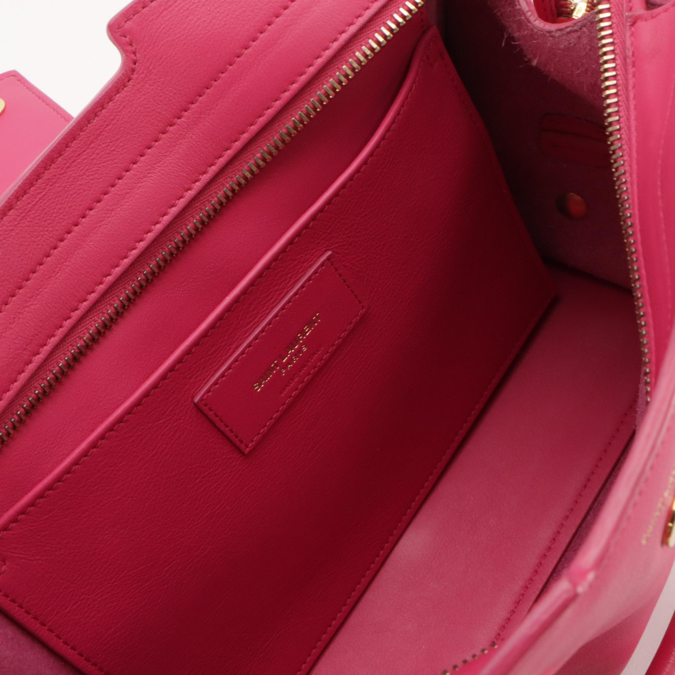 Saint Laurent YSL Cabas Two-Way Bag in Hot Pink Calfskin Leather
