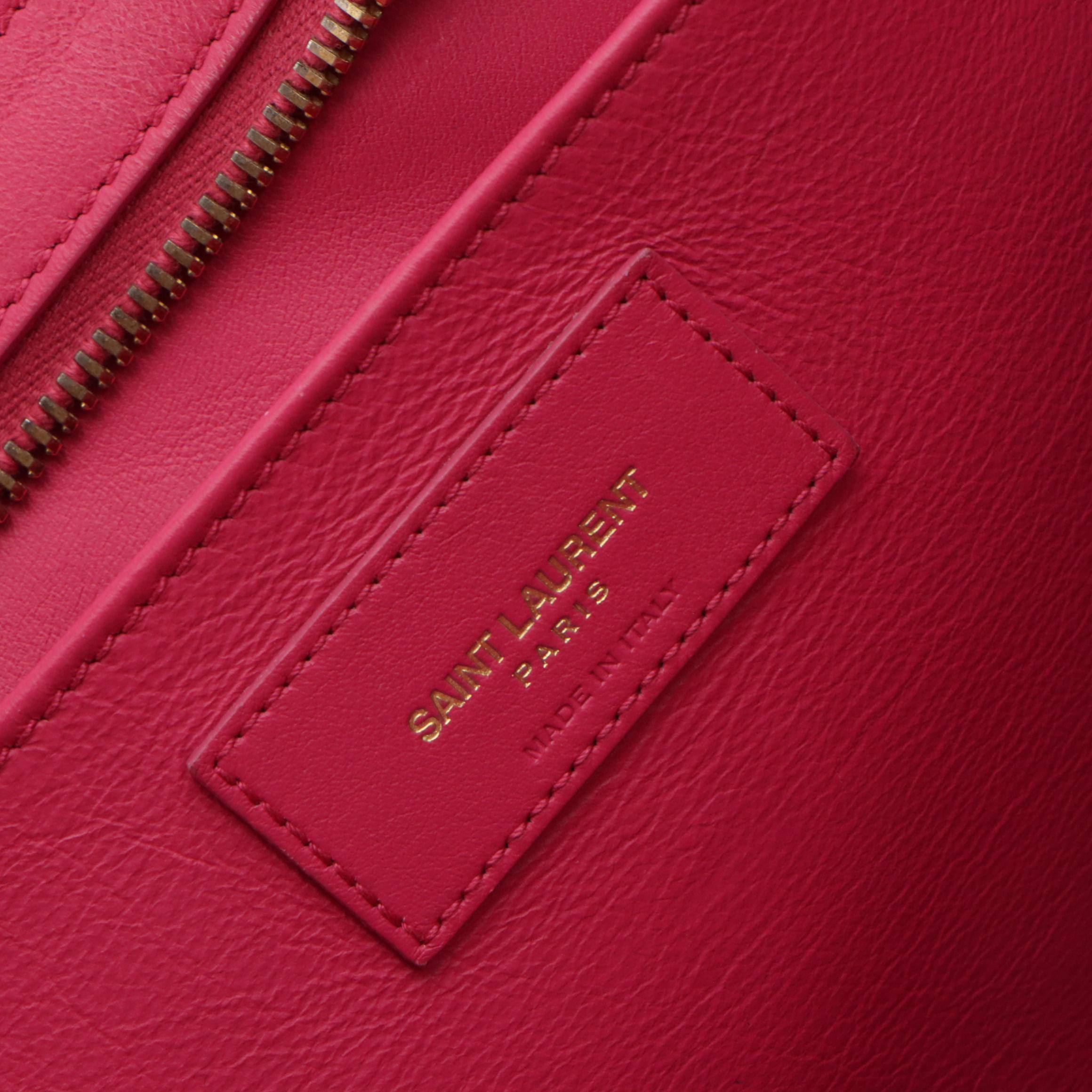 Saint Laurent YSL Cabas Two-Way Bag in Hot Pink Calfskin Leather