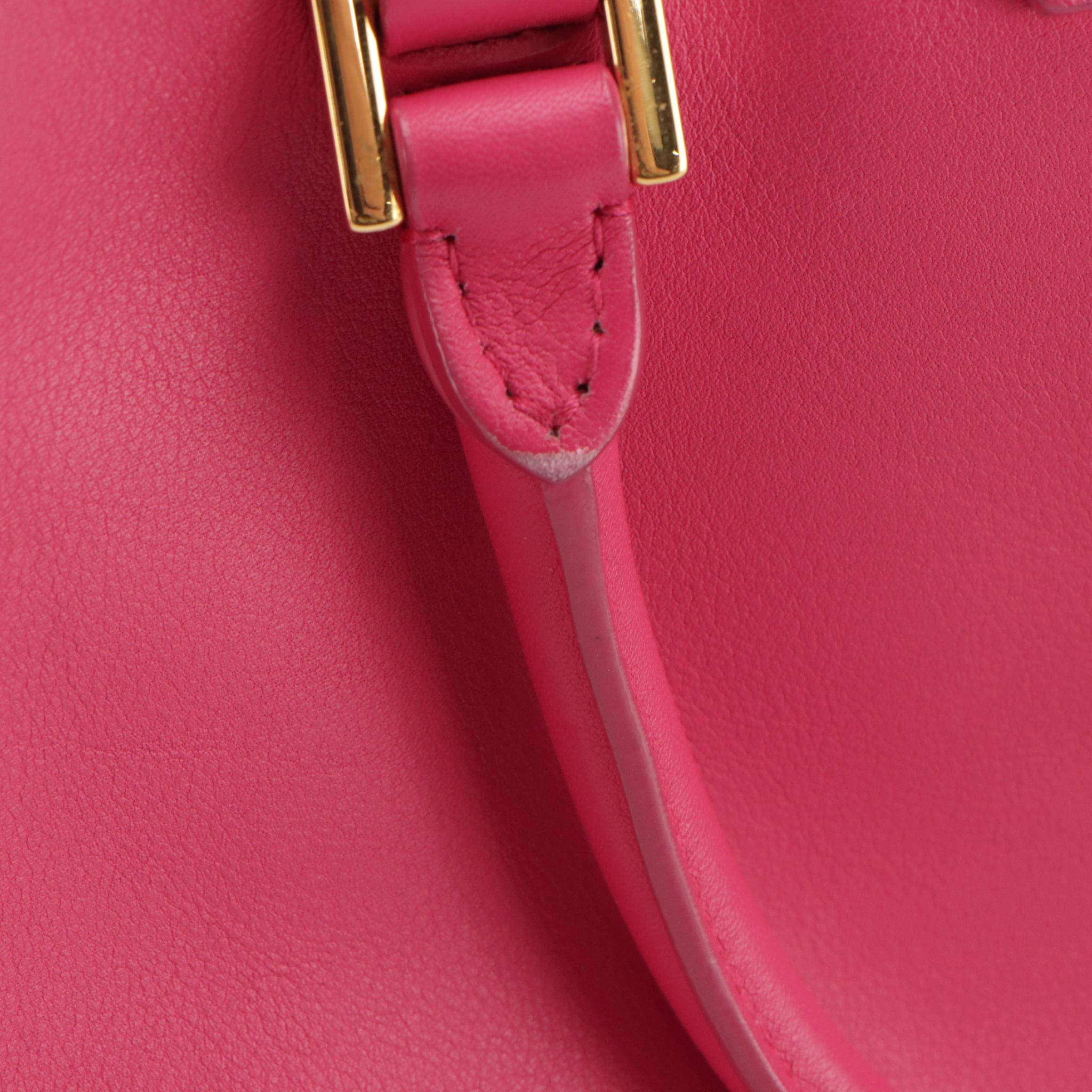 Saint Laurent YSL Cabas Two-Way Bag in Hot Pink Calfskin Leather